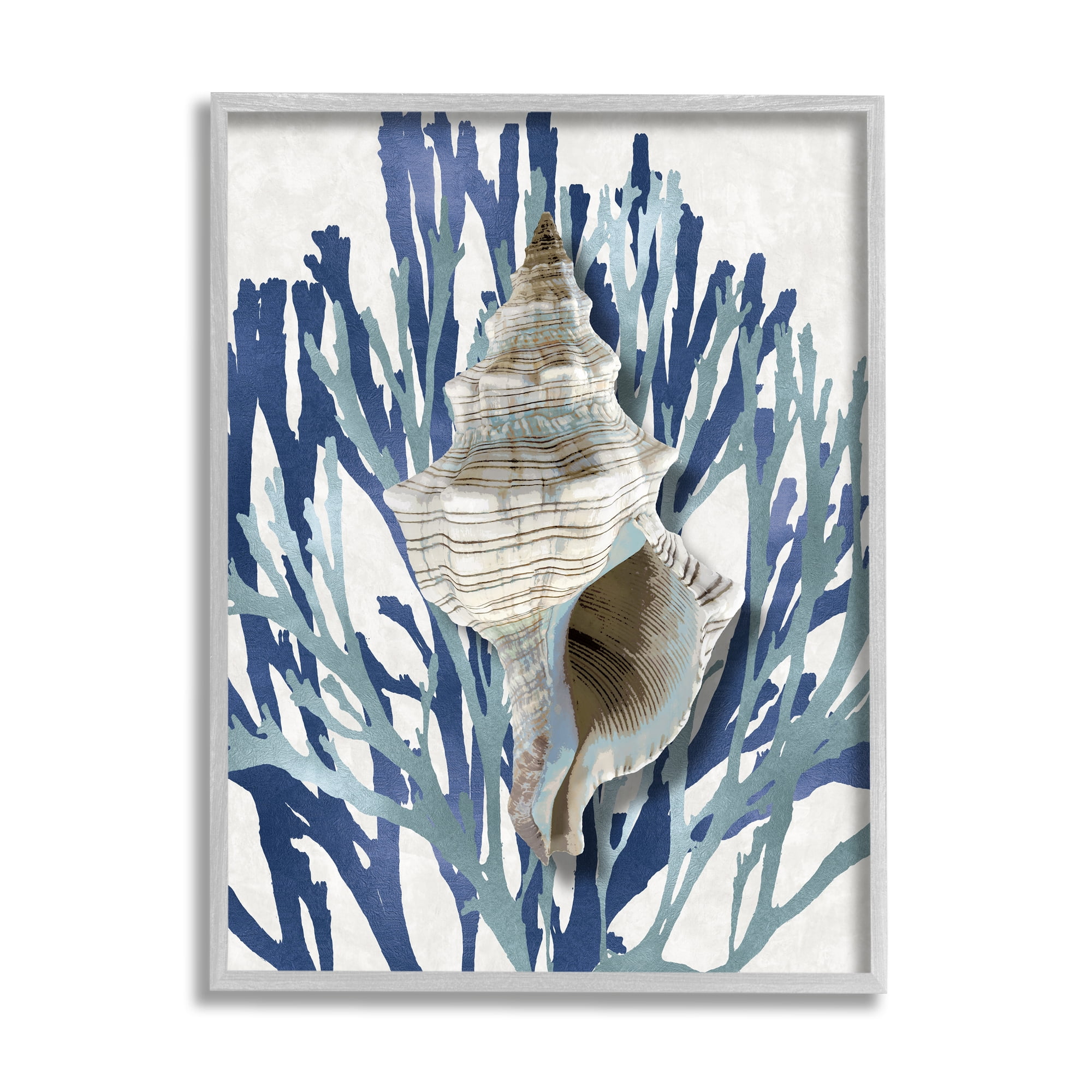 Stupell Industries Tower Shell Coral Blue Beach Design Graphic Art Framed Art Print Wall Art, 24x30, By Caroline Kelly