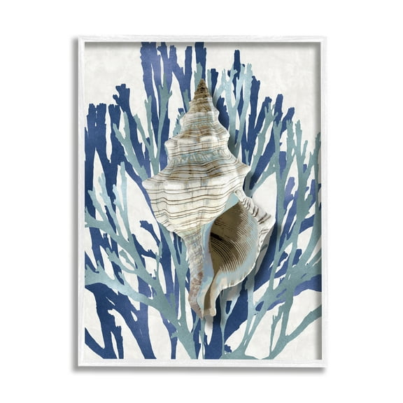 Stupell Industries Tower Shell Coral Blue Beach Design Graphic Art Framed Art Print Wall Art, 24x30, By Caroline Kelly