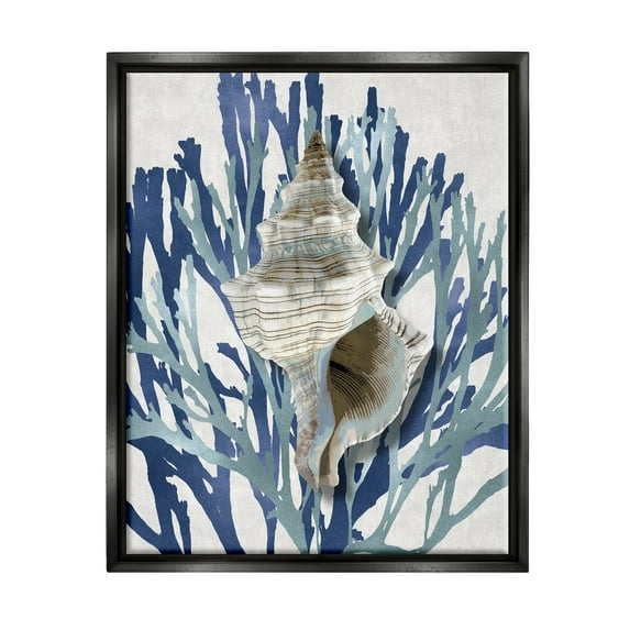 Stupell Industries Tower Shell Coral Blue Beach Design Jet Black Framed Floating Canvas Wall Art, 24x30, by Caroline Kelly