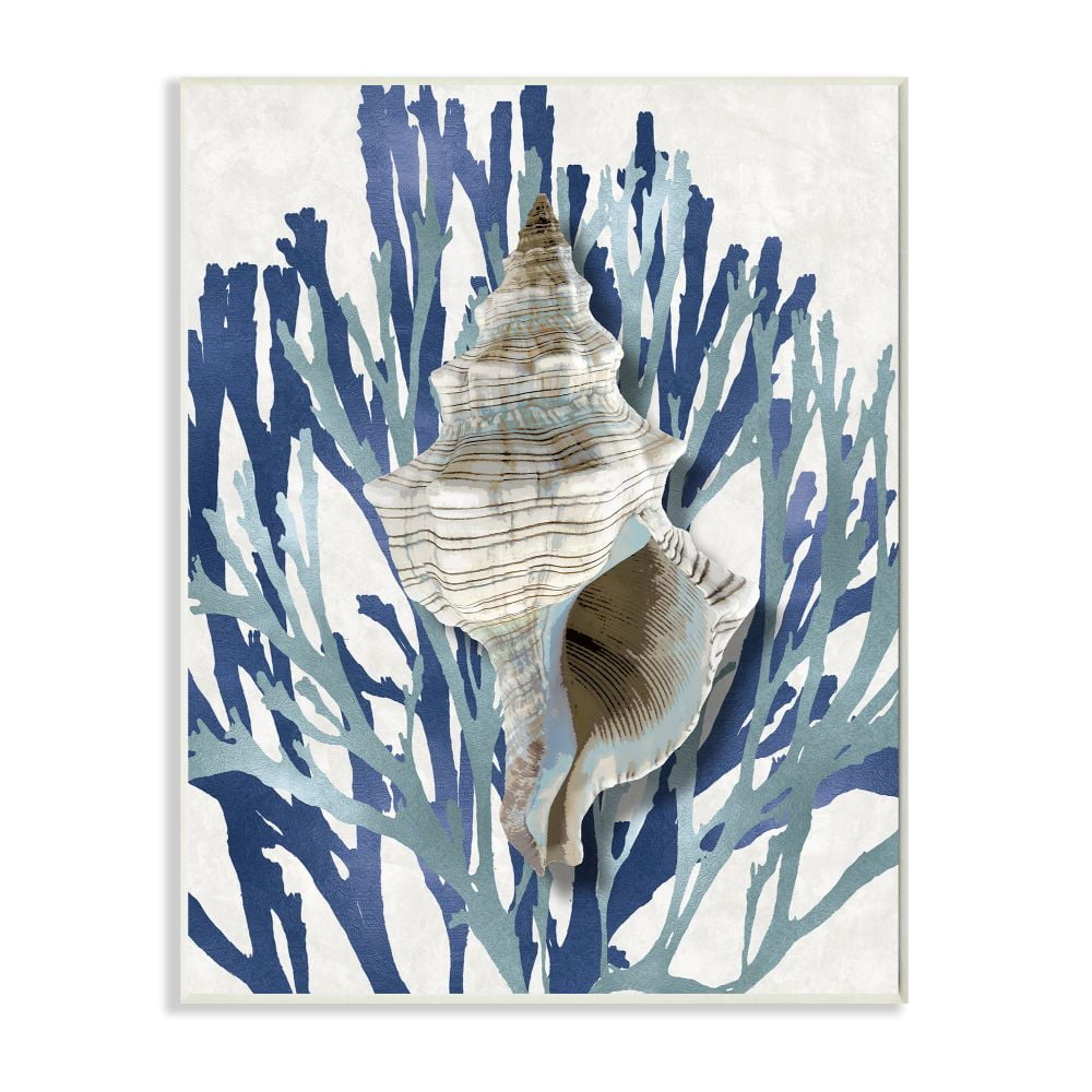 Stupell Industries Tower Shell Coral Blue Beach Design Wall Plaque by Caroline Kelly