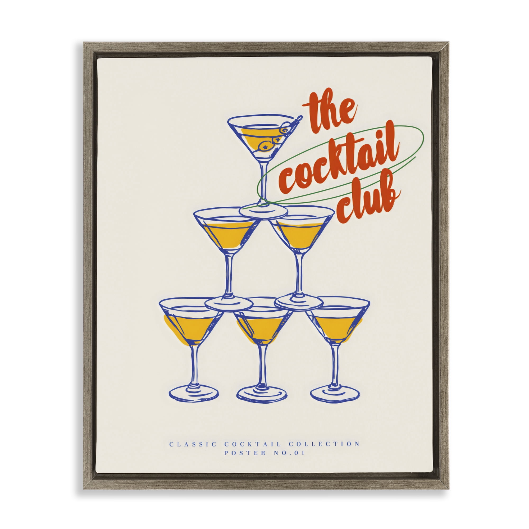 Stupell Industries Tower Toast Cocktail Club Brown Framed Floater Canvas Wall Art, design by The Prints Vibe