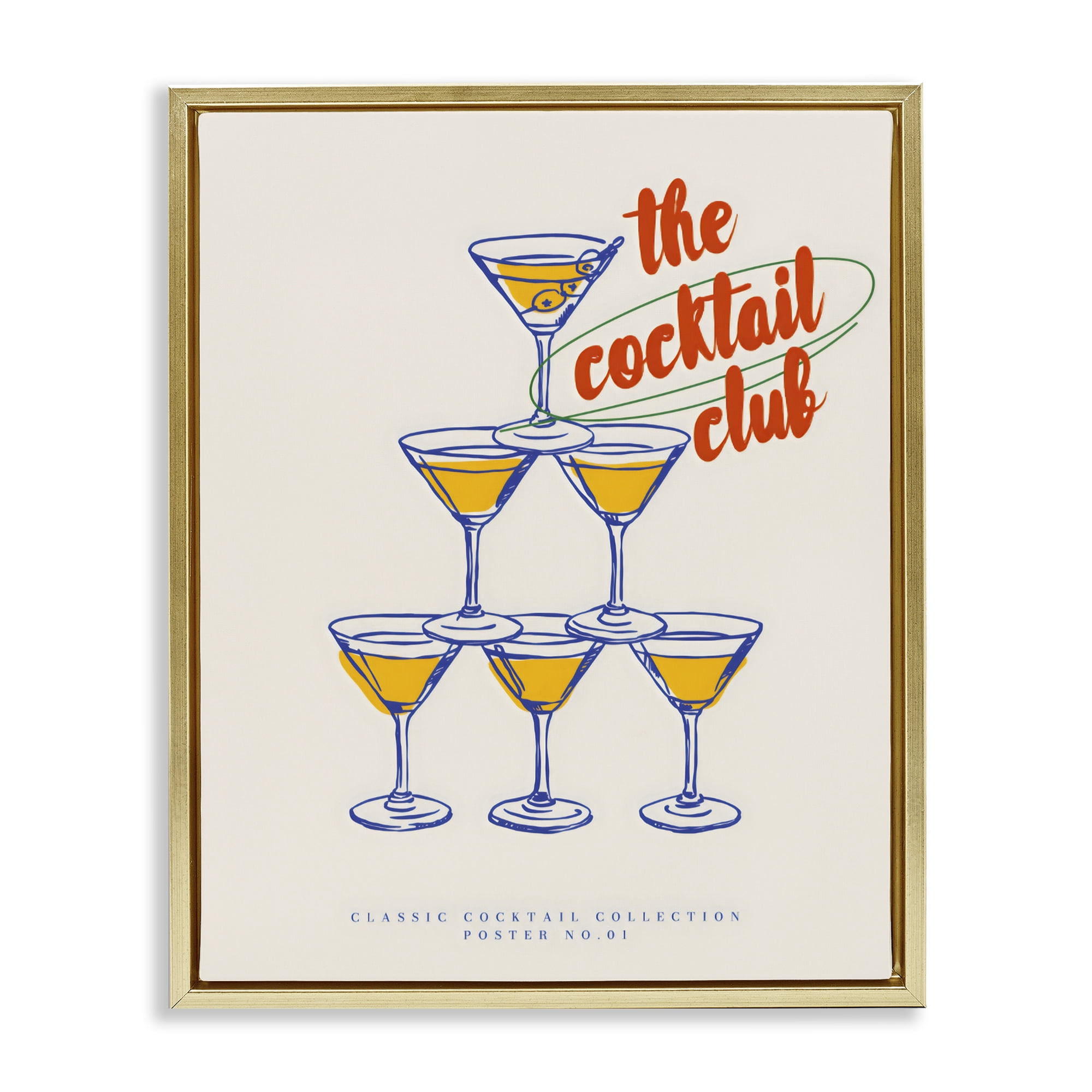 Stupell Industries Tower Toast Cocktail Club Gold Framed Floater Canvas Wall Art, design by The Prints Vibe