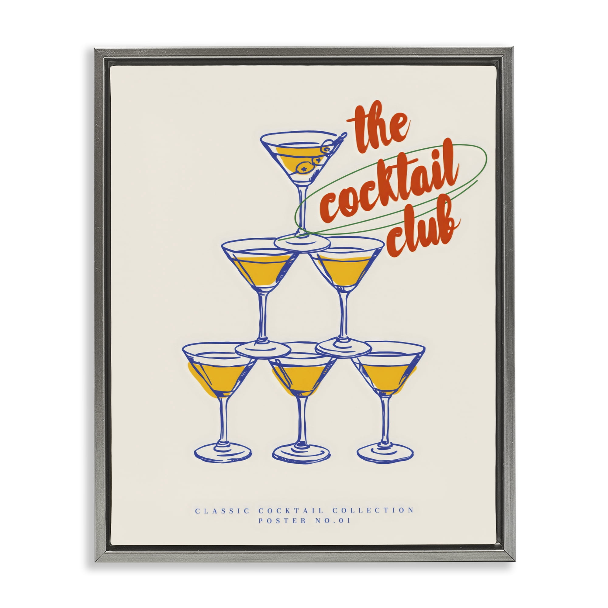 Stupell Industries Tower Toast Cocktail Club Gray Framed Floater Canvas Wall Art, design by The Prints Vibe