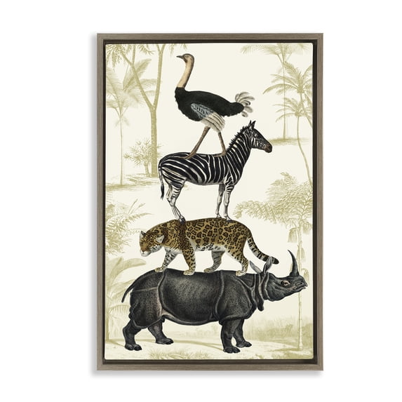 Stupell Industries Traditional Tower of Safari Animals Brown Floating Frame Canvas Art, 21 x 31, by Victoria Barnes