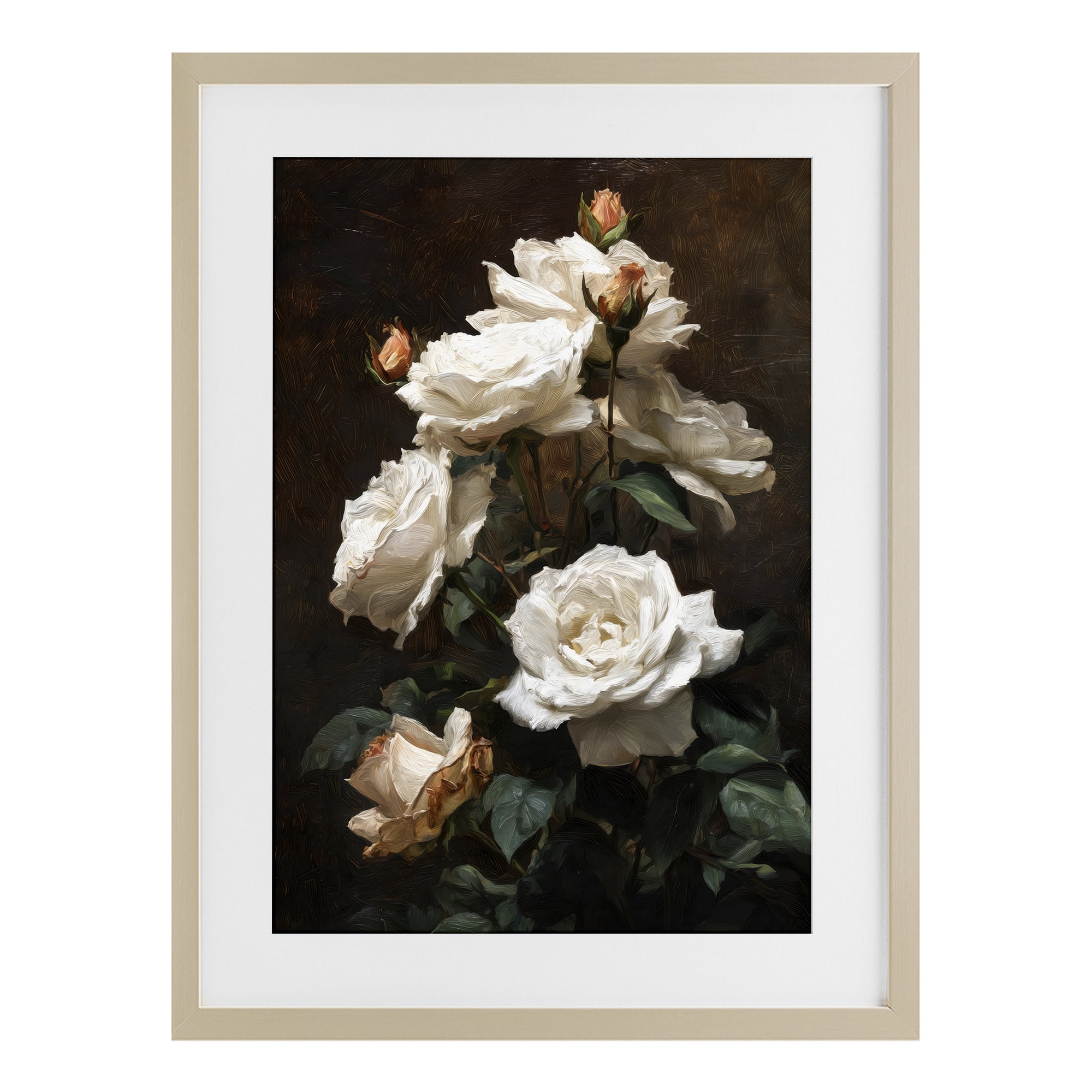 Stupell Industries Tower of White Roses Birch Framed Print Under Glass, design by Petal Prints Design
