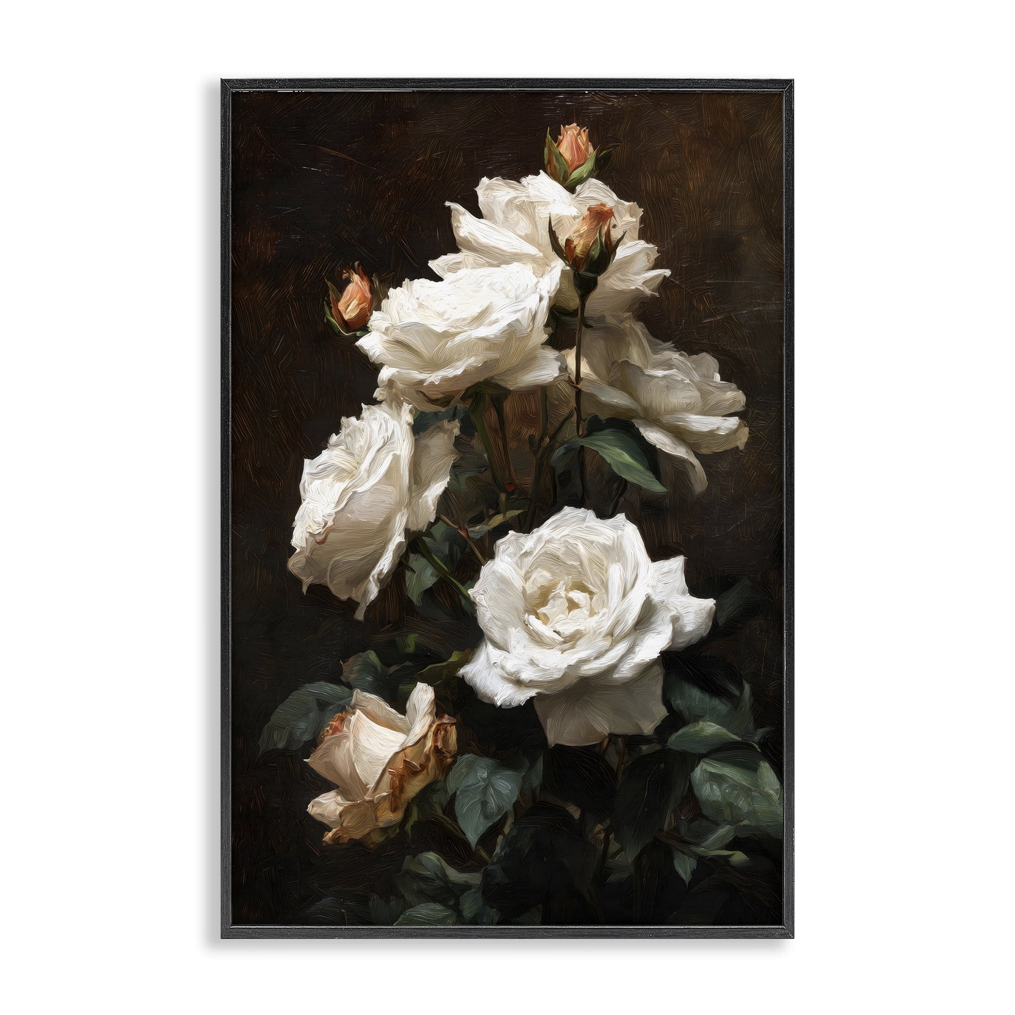 Stupell Industries Tower of White Roses Black Framed Giclee Art, design by Petal Prints Design
