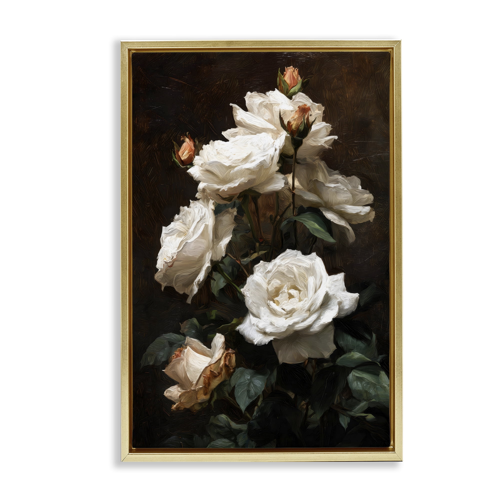 Stupell Industries Tower of White Roses Gold Framed Floater Canvas Wall Art, design by Petal Prints Design