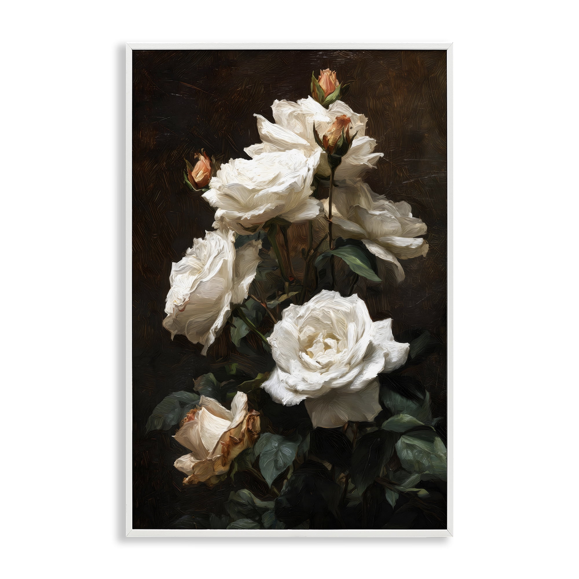 Stupell Industries Tower of White Roses White Framed Giclee Art, design by Petal Prints Design