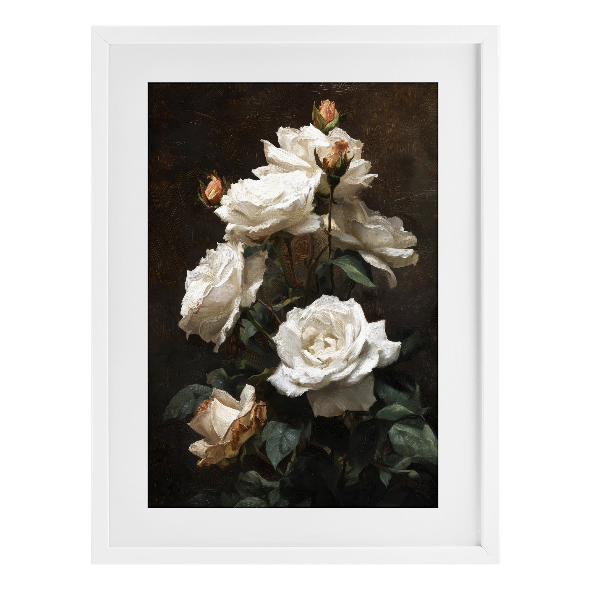 Stupell Industries Tower of White Roses White Framed Print Under Glass, design by Petal Prints Design