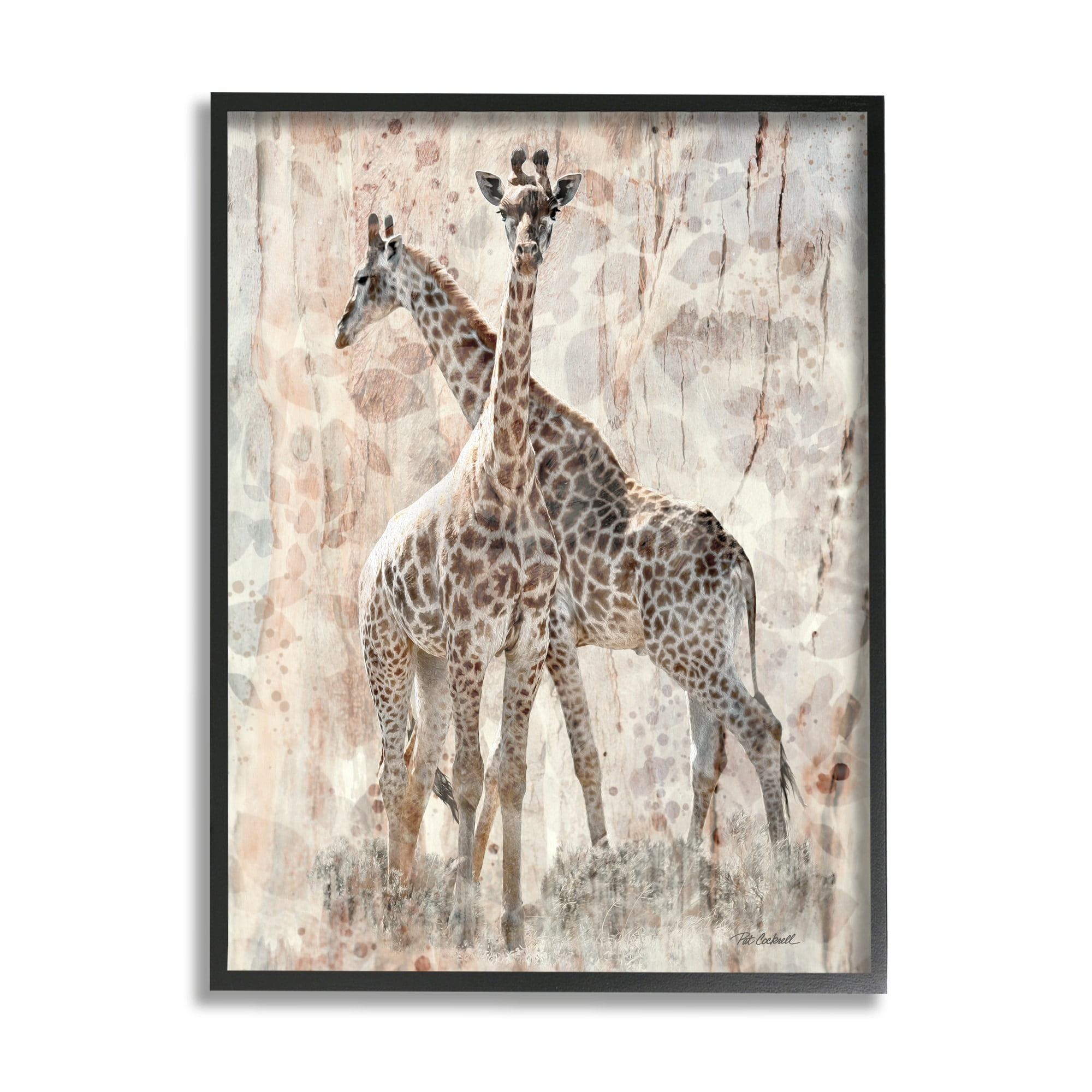 Stupell Industries Towering Giraffes Pair Overlay Spotted Pattern Design Graphic Art Black Framed Art Print Wall Art, Design by unknown