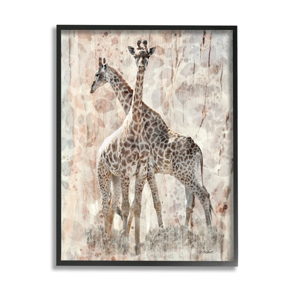 Stupell Industries Towering Giraffes Pair Overlay Spotted Pattern Design Graphic Art Black Framed Art Print Wall Art, Design by unknown