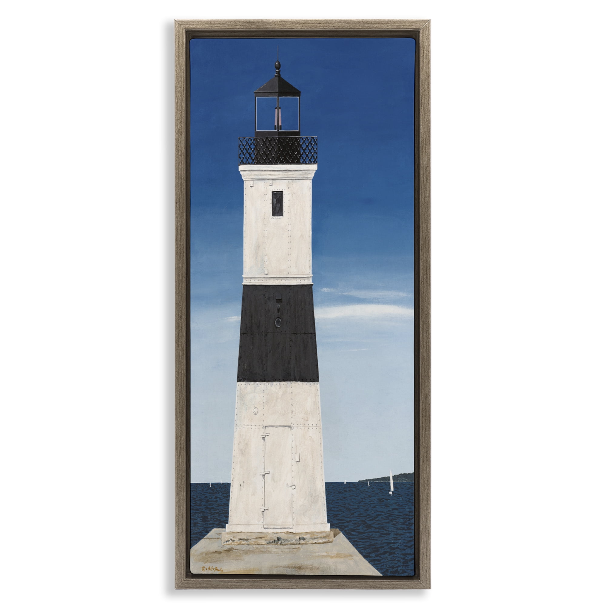 Stupell Industries Towering Lighthouse Beacon Brown Framed Floater Canvas Wall Art, design by Art Poulin