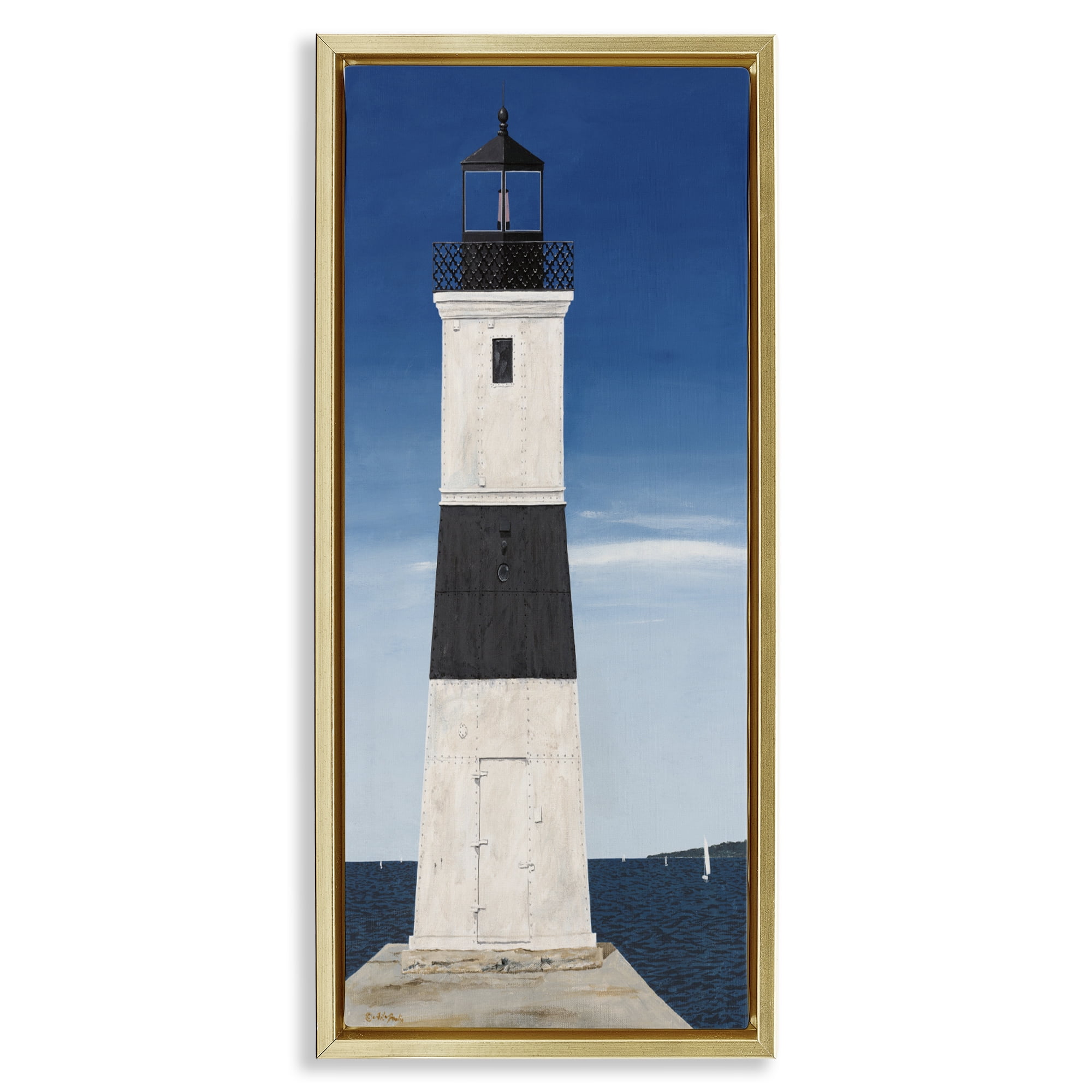 Stupell Industries Towering Lighthouse Beacon Gold Framed Floater Canvas Wall Art, design by Art Poulin