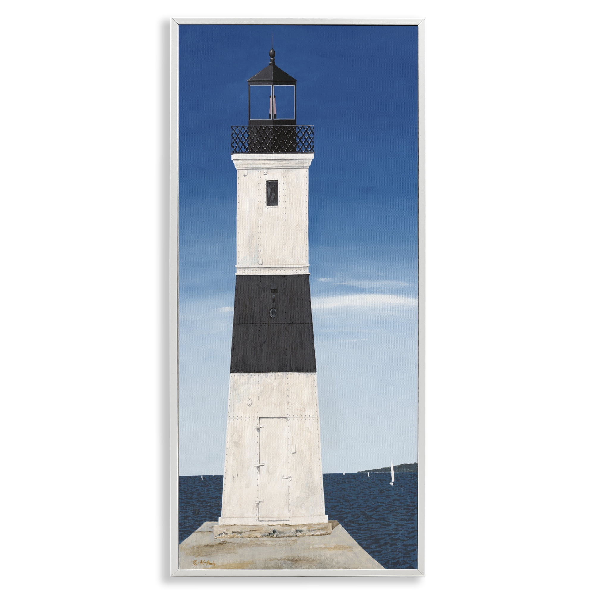 Stupell Industries Towering Lighthouse Beacon White Framed Giclee Art, design by Art Poulin