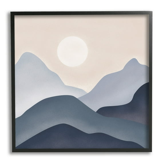 Stupell Industries Towering Mountain Peaks Abstract Shining Moon Sun Graphic Art Black Framed Art Print Wall Art, Design by JJ Design House LLC