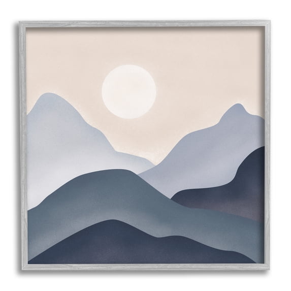 Stupell Industries Towering Mountain Peaks Abstract Shining Moon Sun Graphic Art Gray Framed Art Print Wall Art, Design by JJ Design House LLC