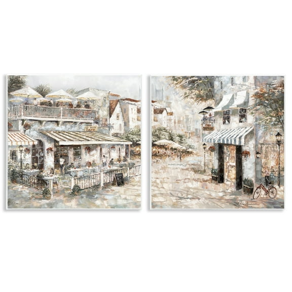 Stupell Industries Town Bistros Architecture Scenic & Cityscapes Painting Unframed Art Print Wall Art, 12 x 12, Set of 2