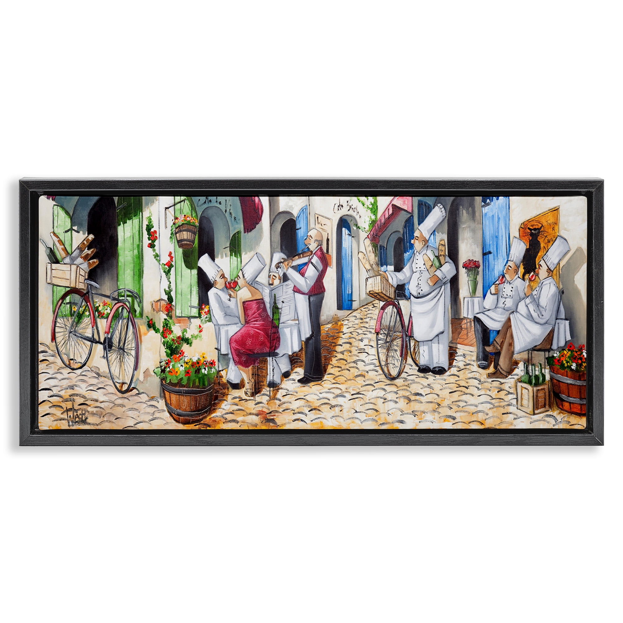 Stupell Industries Town Café Chefs Scenery Painting Black Floater Framed Art Print Wall Art, 31 x 14