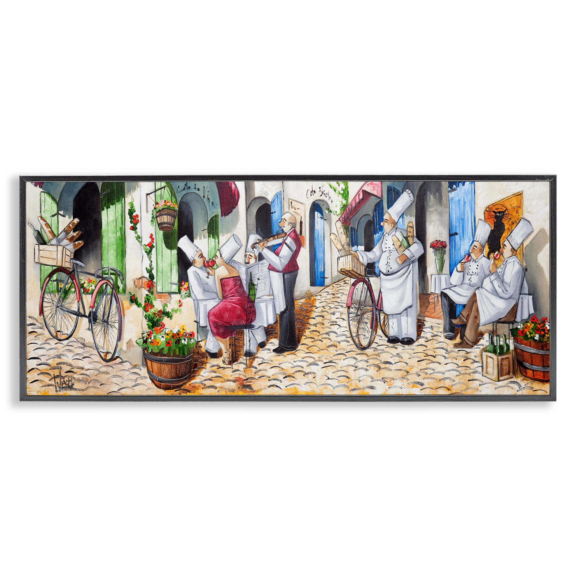 Stupell Industries Town Café Chefs Scenery Painting Black Framed Art Print Wall Art, 24 x 10