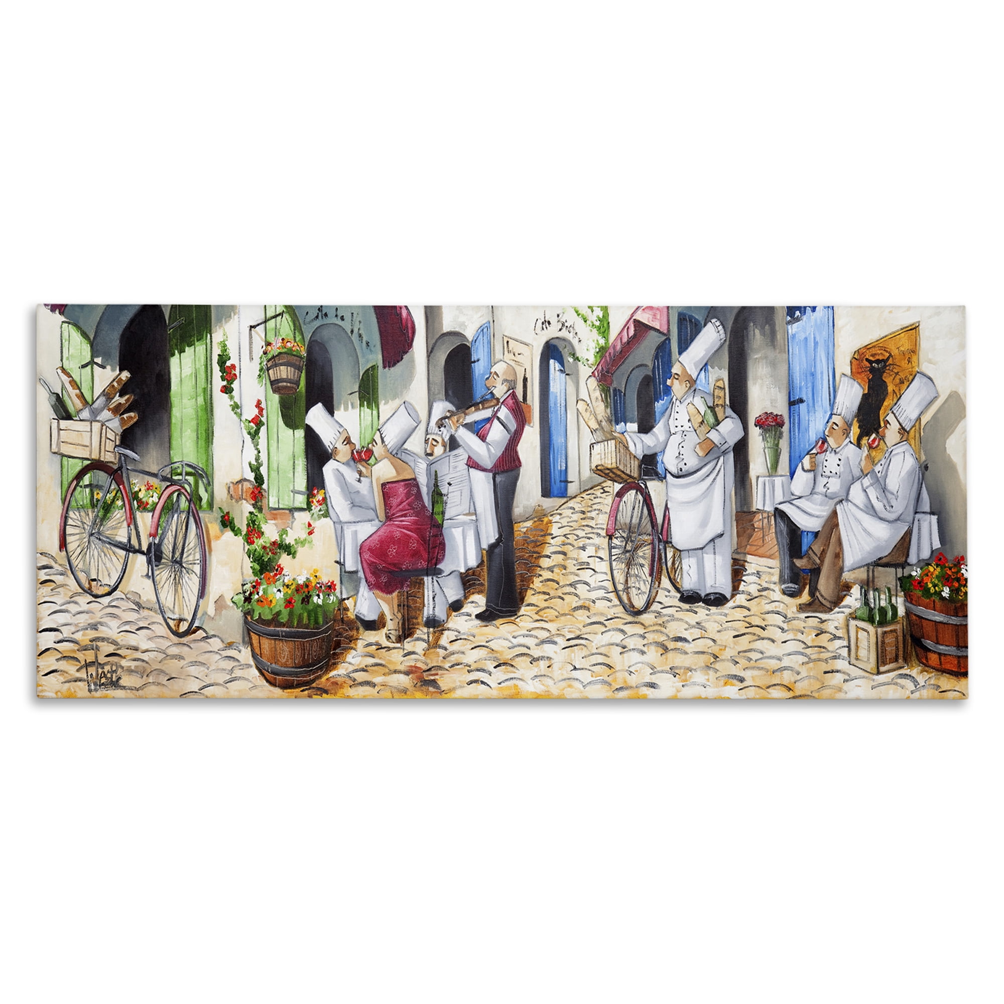 Stupell Industries Town Café Chefs Scenery Painting Gallery Wrapped Canvas Art Print Wall Art, 30 x 13