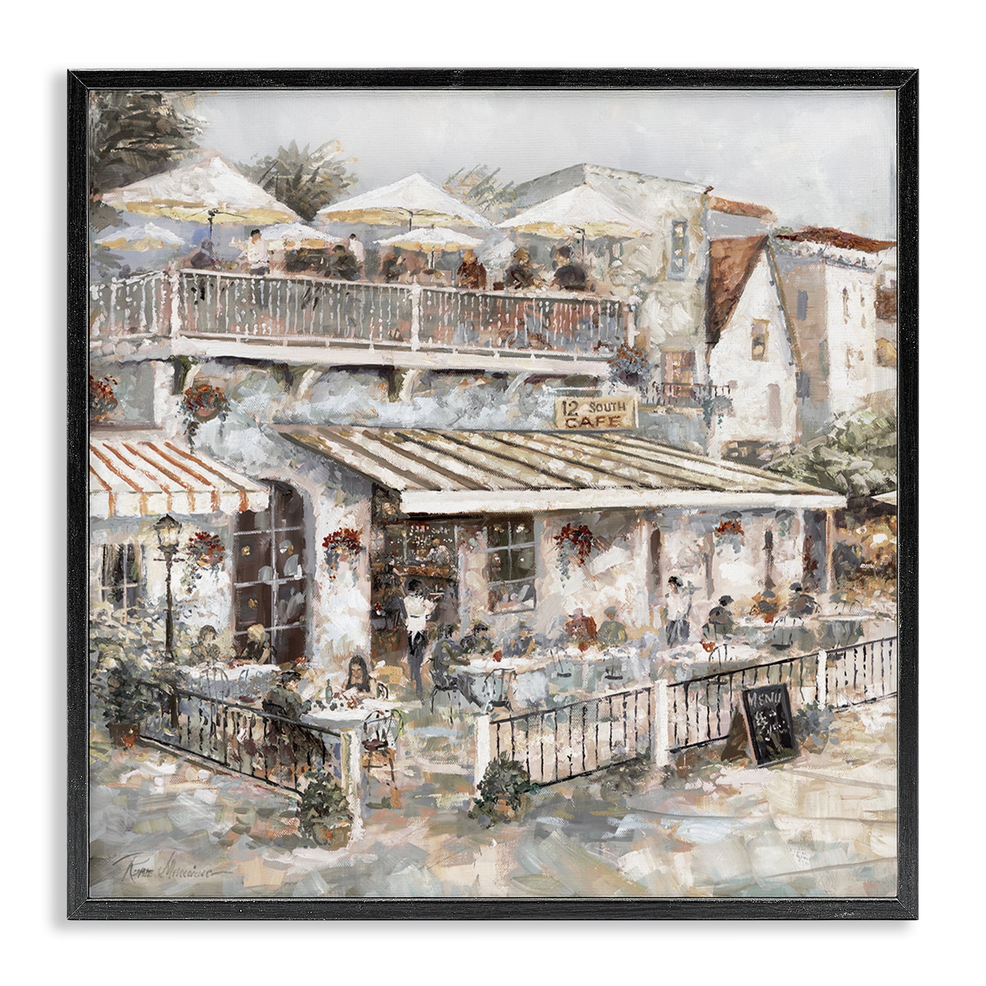Stupell Industries Town Café Patio Scenic & Cityscapes Painting Black Framed Art Print Wall Art, 17 x 17