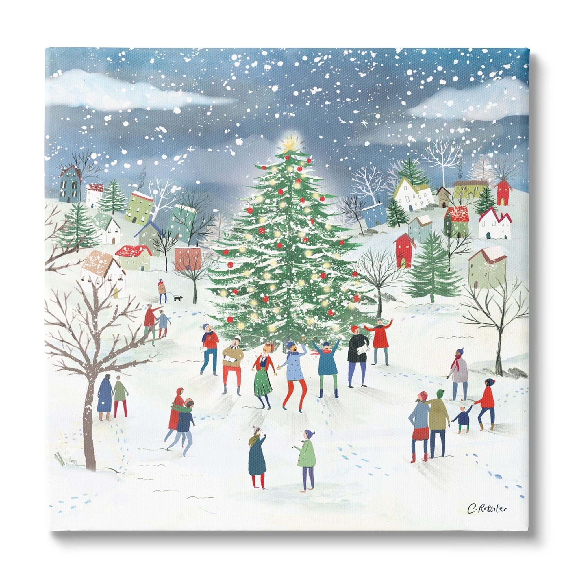 Stupell Industries Town Christmas Tree Celebration Holiday Painting Gallery Wrapped Canvas Print Wall Art