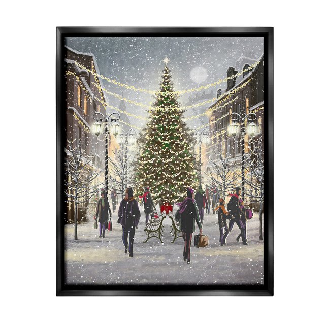 Stupell Industries Town Christmas Tree Holiday Painting Black Floater