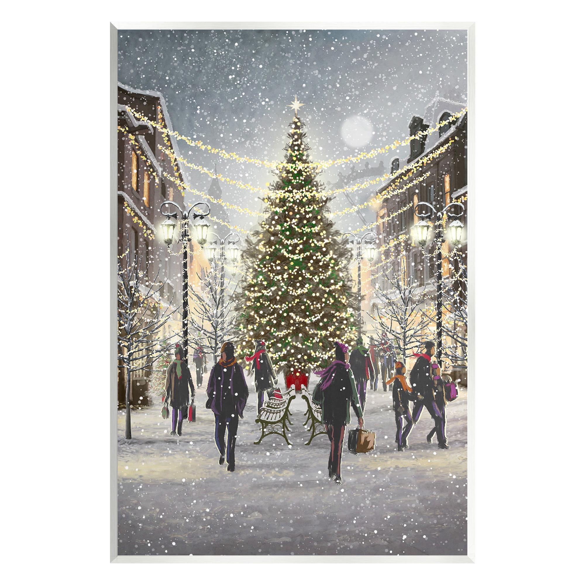 Stupell Industries Town Christmas Tree Holiday Painting Unframed Art Print Wall Art, 10 x 15