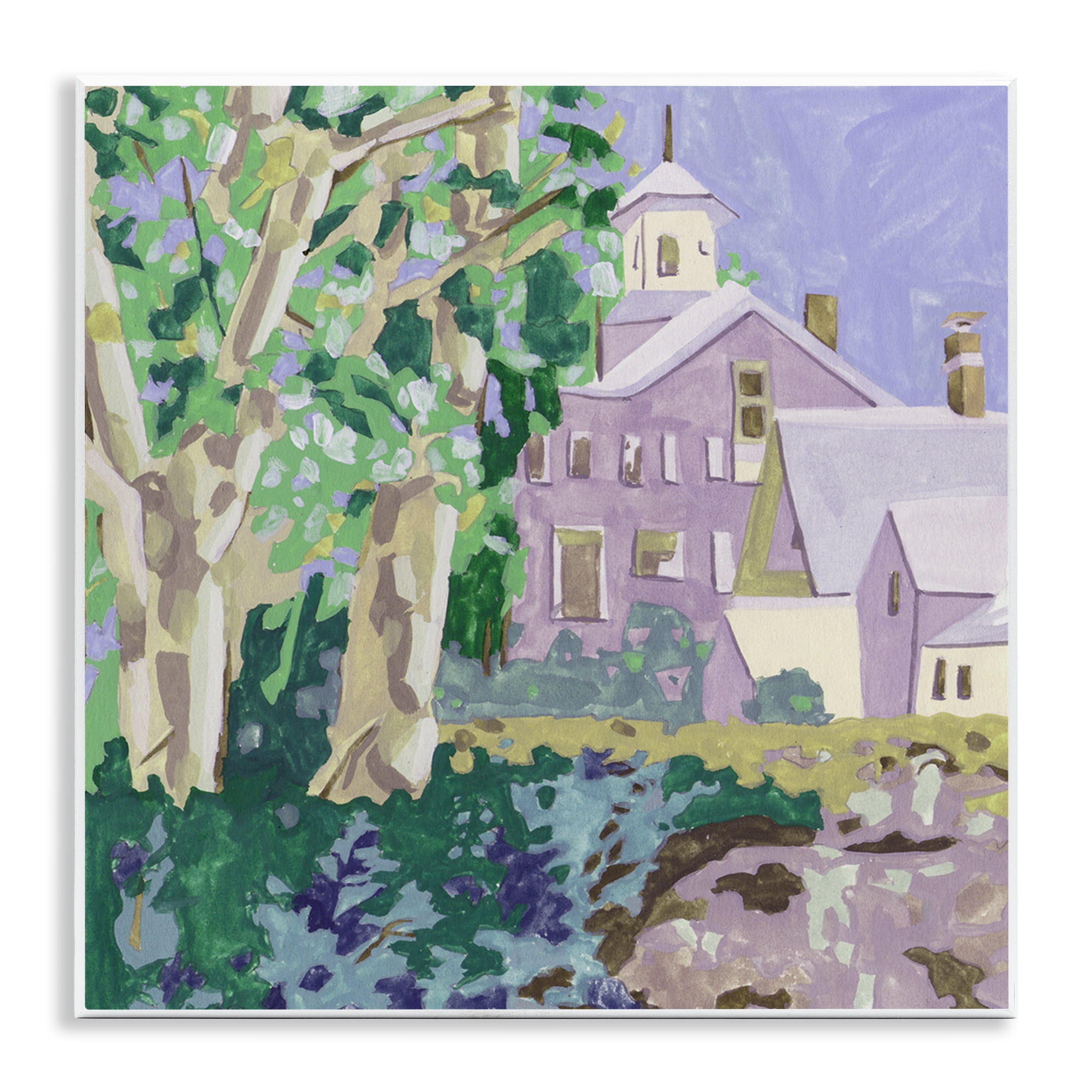 Stupell Industries Town Church Through Trees Buildings & Architecture Painting Unframed Art Print Wall Art, 12 x 12