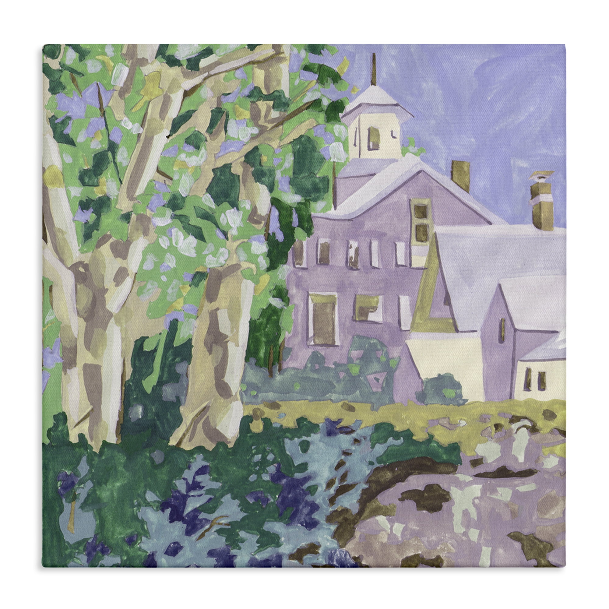 Stupell Industries Town Church Through Trees Buildings & Architecture Painting Wrapped Canvas Art Print Wall Art, 24 x 24