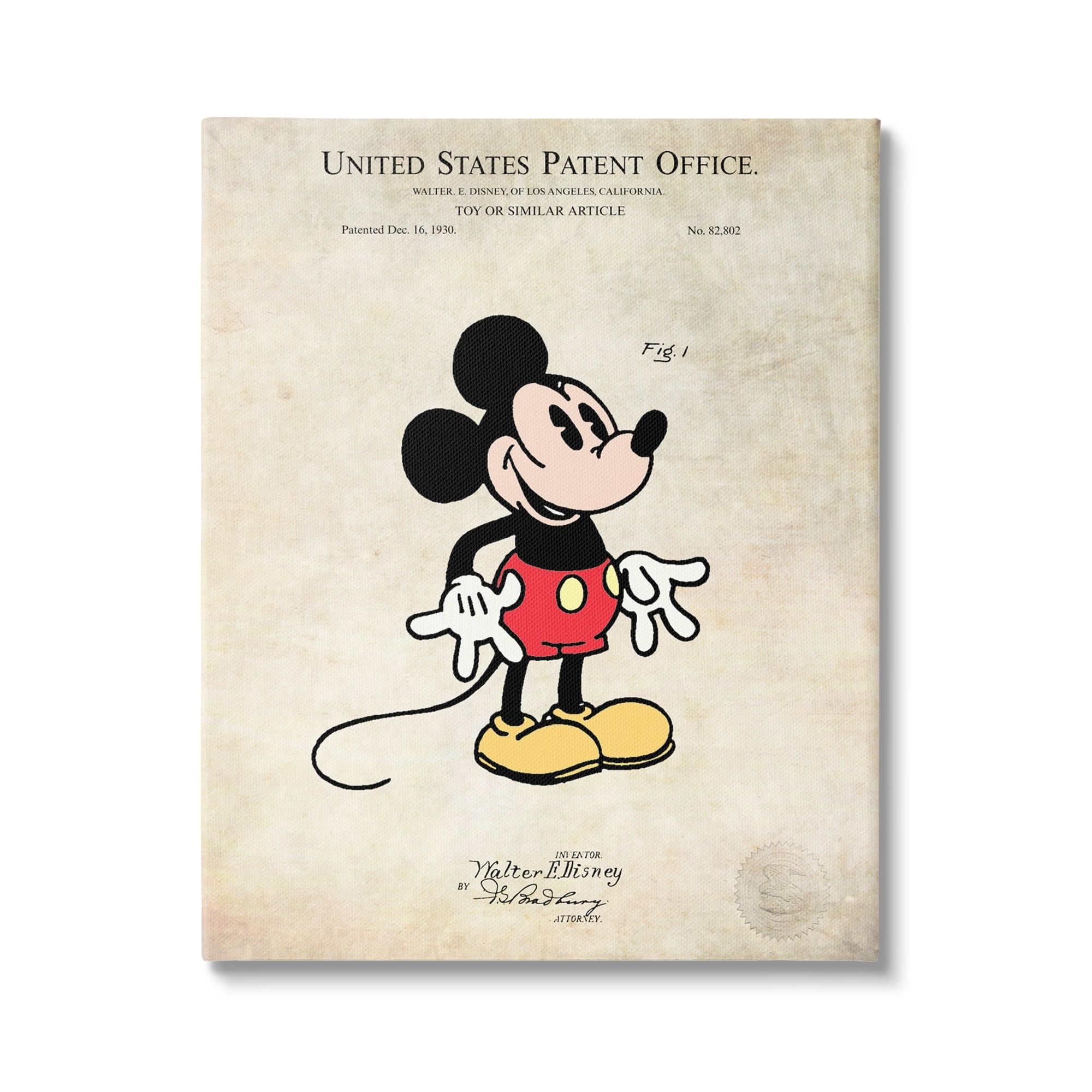 Stupell Industries Toy Character Diagram Patent Design Vintage Style Canvas Wall Art, 16 x 20, Design by Karl Hronek