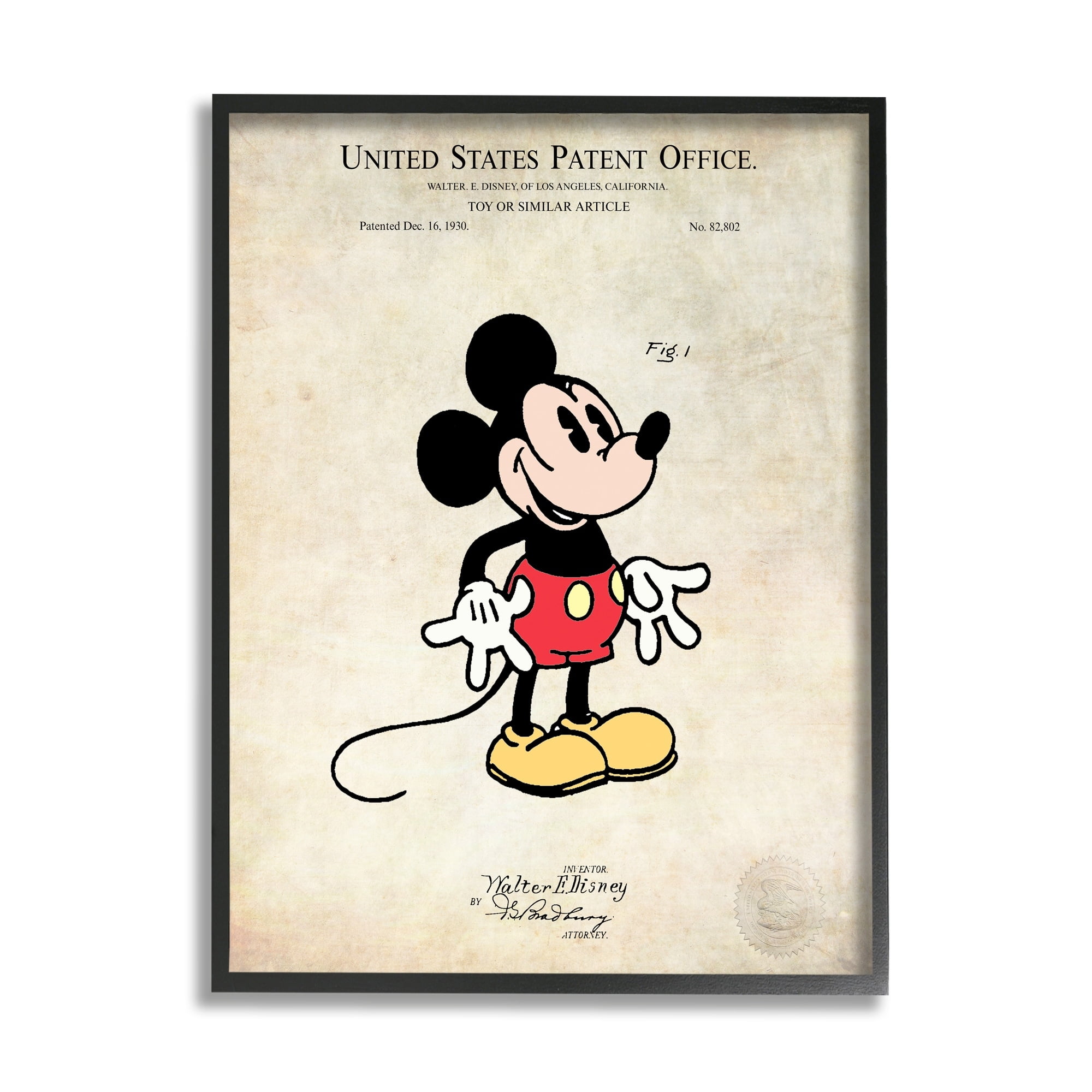 Stupell Industries Toy Character Diagram Patent Design Vintage Style Framed Wall Art, 11 x 14, Design by Karl Hronek