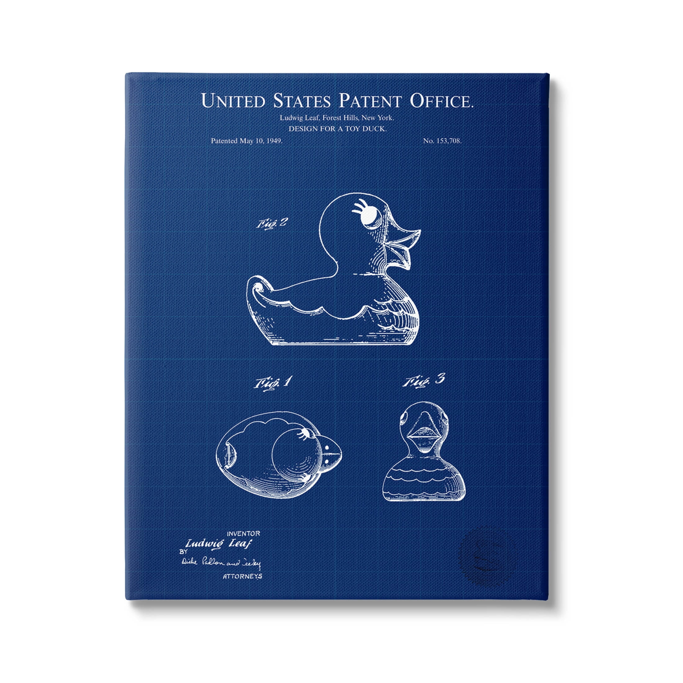 Stupell Industries Toy Duck Blueprint Patent Graphic Art Gallery Wrapped Canvas Print Wall Art, Design by Karl Hronek