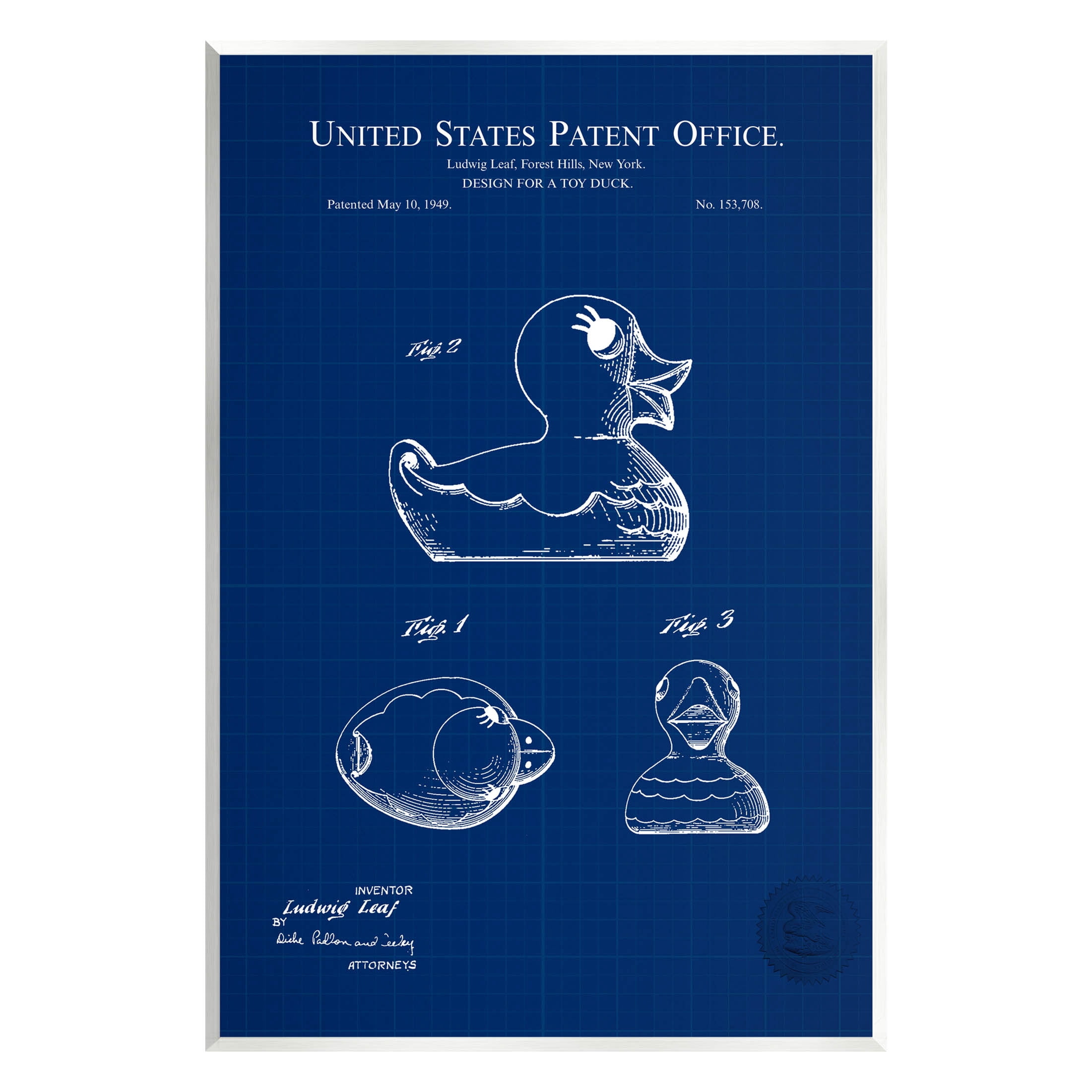 Stupell Industries Toy Duck Blueprint Patent Graphic Art Unframed Art Print Wall Art, Design by Karl Hronek