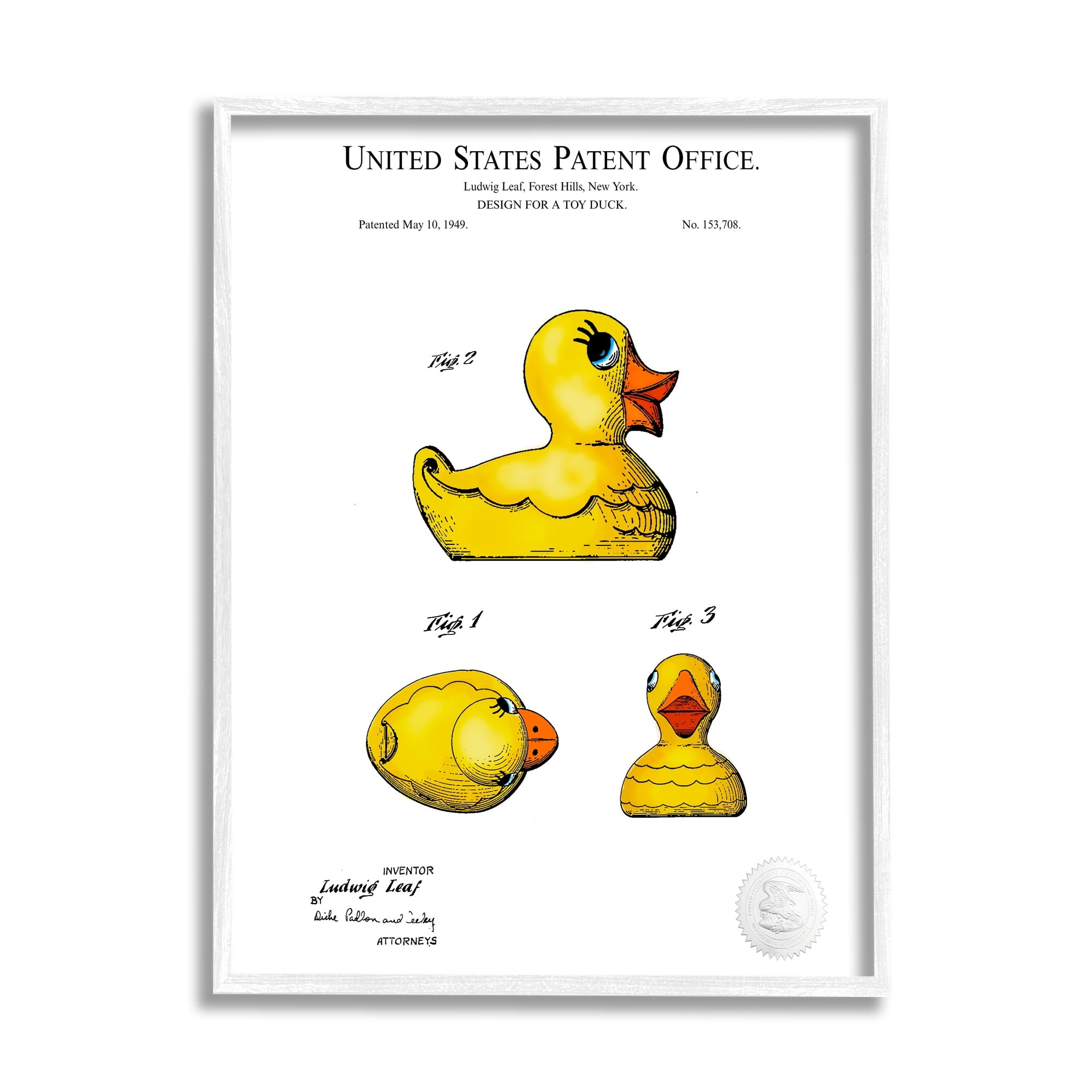 Stupell Industries Toy Rubber Duck Yellow Patent Design Diagram Framed Wall Art, 16 x 20, Design by Karl Hronek