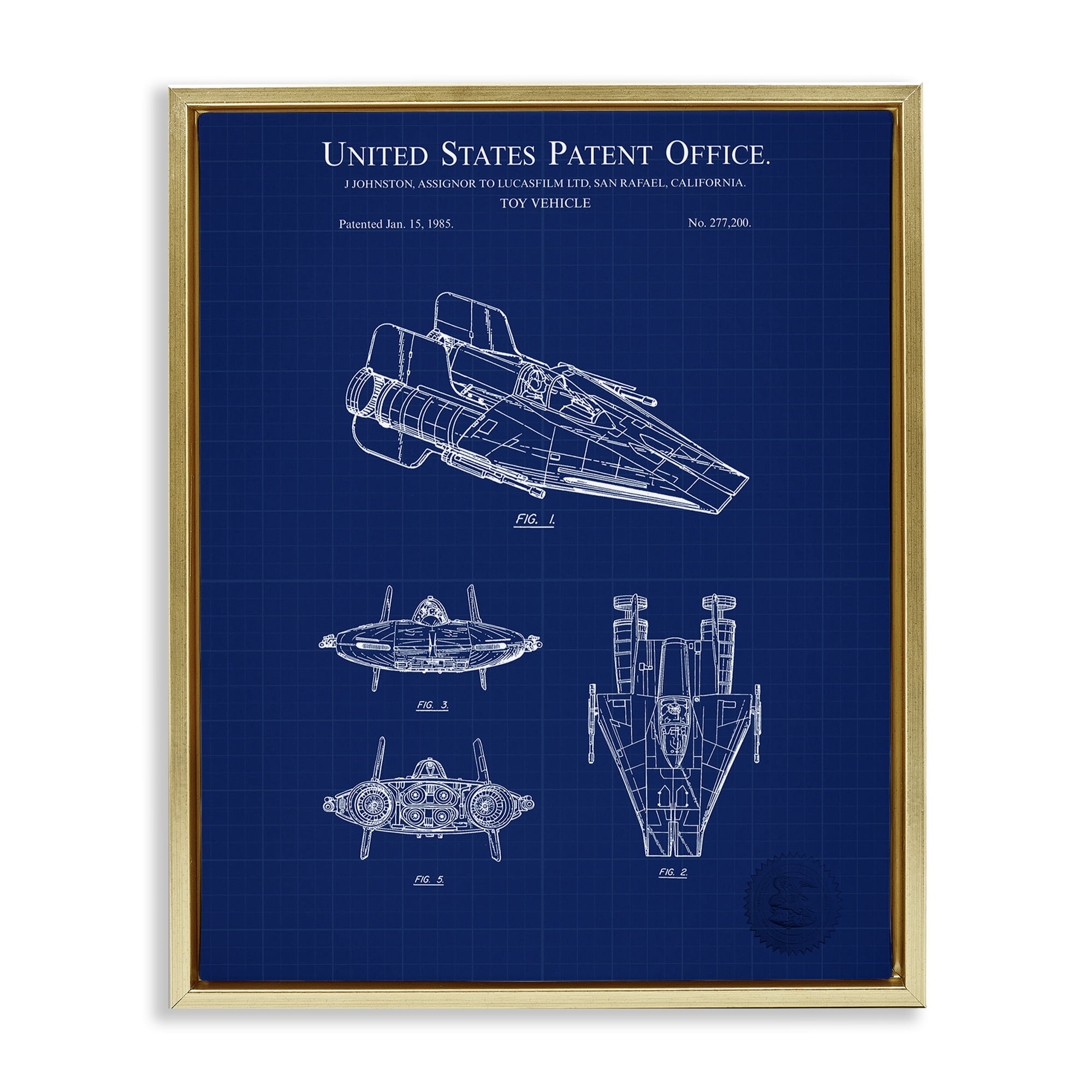 Stupell Industries Toy Vehicle Blueprint Transportation Painting Gold Floater Framed Art Print Wall Art, 25 x 31