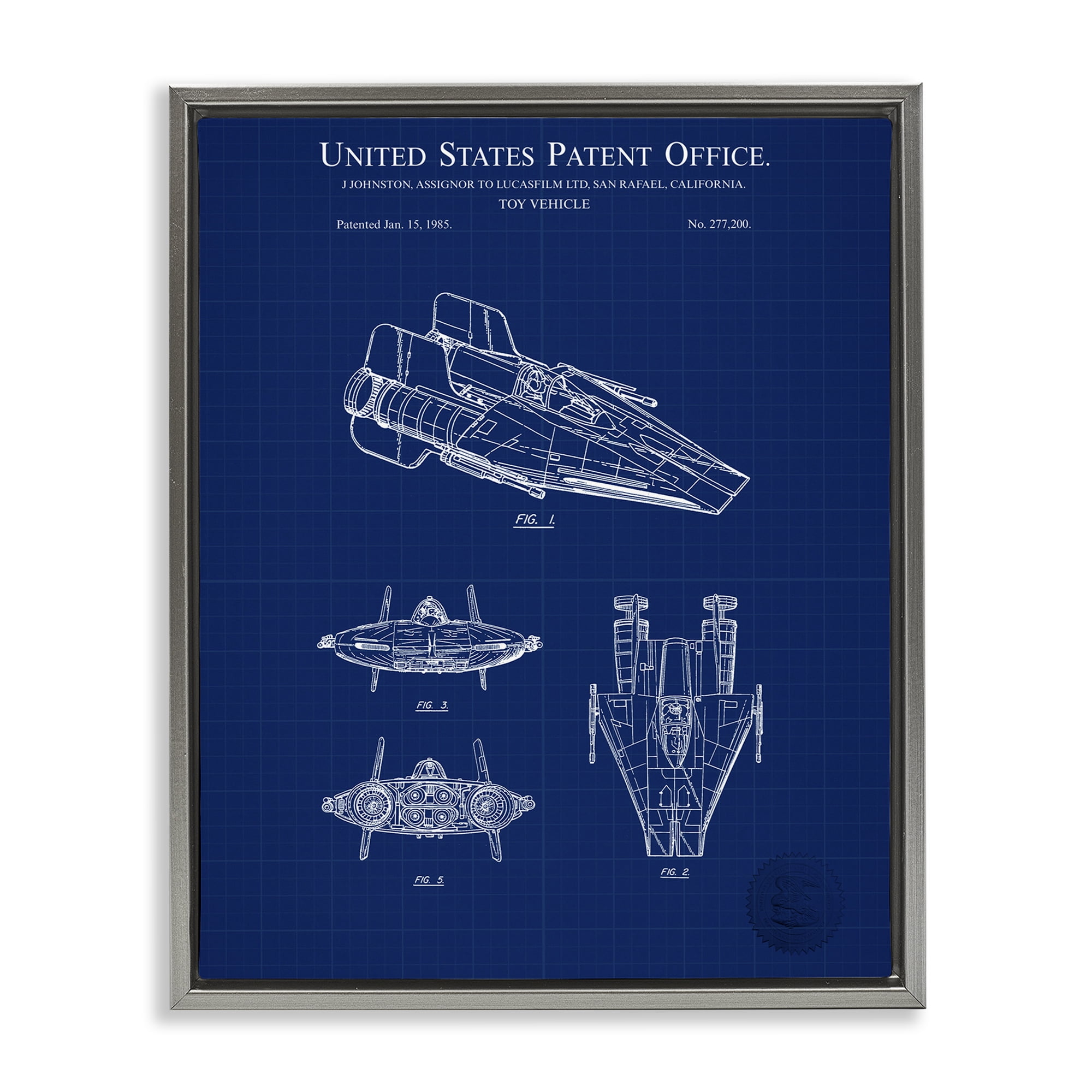 Stupell Industries Toy Vehicle Blueprint Transportation Painting Gray Floater Framed Art Print Wall Art, 17 x 21
