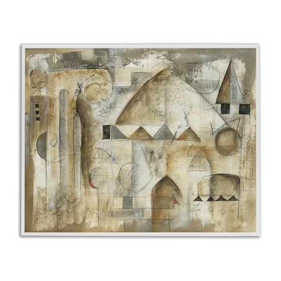 Stupell Industries Transitional Traditional Abstract City Architecture Triangular Shapes Brown Beige White Framed Giclee Art, 14 x 11, by Eric Waugh