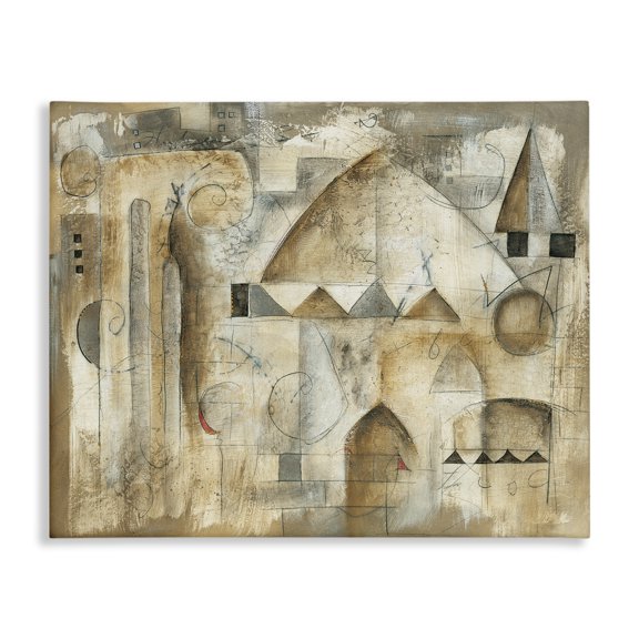 Stupell Industries Transitional Traditional Abstract City Architecture Triangular Shapes Brown Beige Canvas Art, 20 x 16, by Eric Waugh