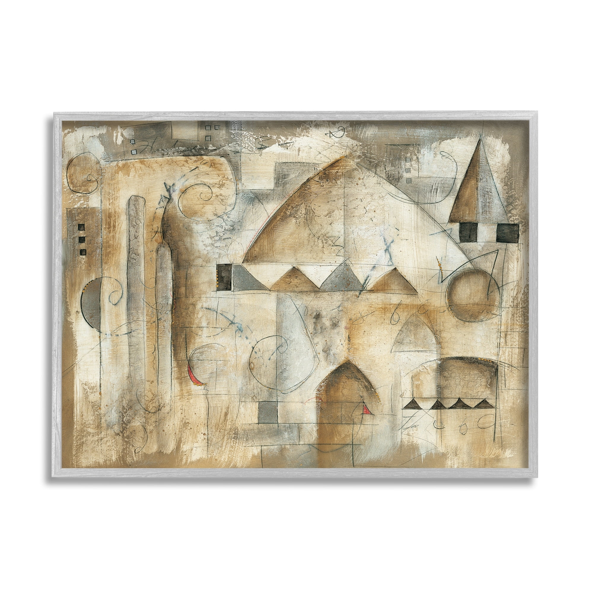 Stupell Industries Traditional Abstract City Architecture Triangular Shapes Brown Beige Paintings Gray Framed Art Print Wall Art, 14x11, by Eric Waugh