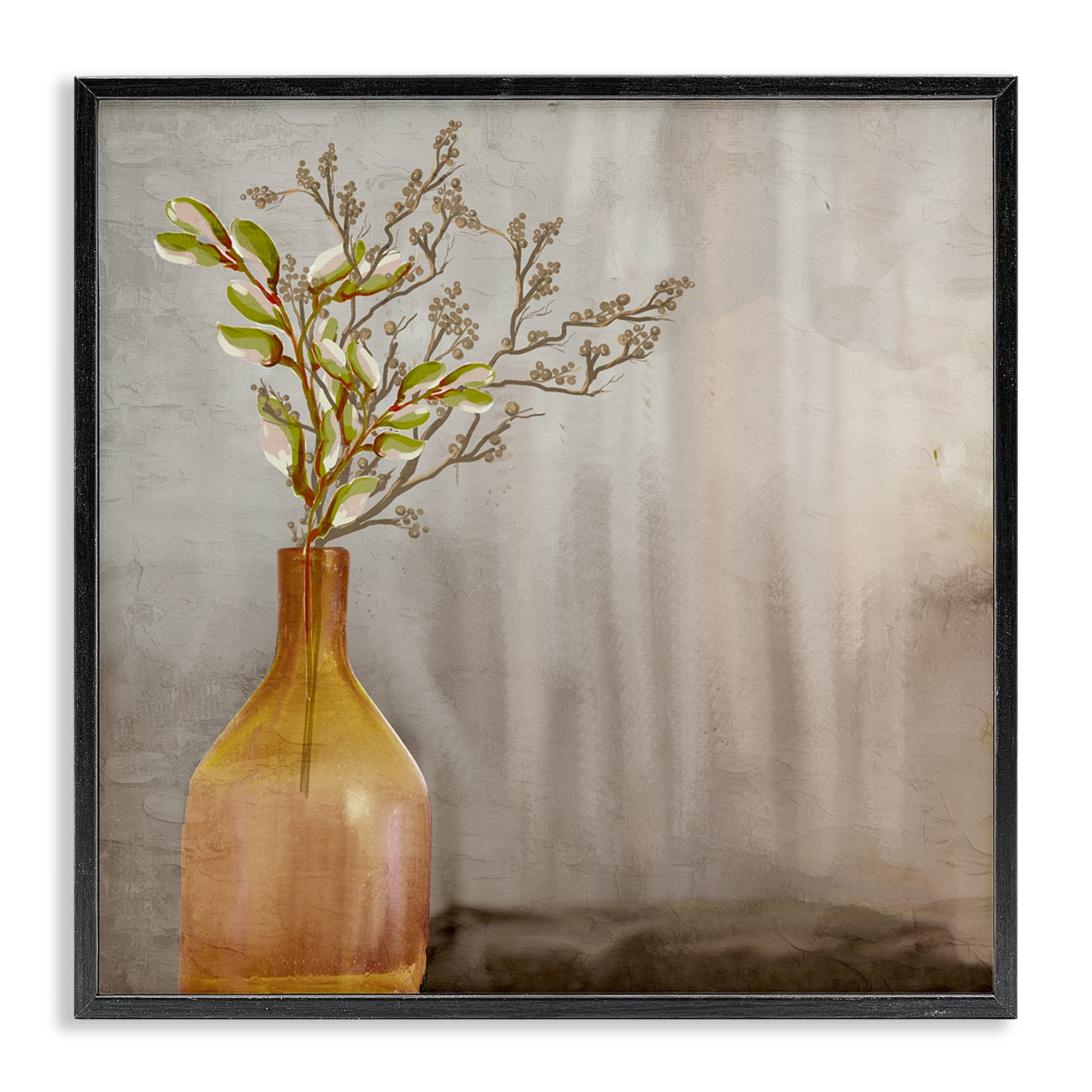 Stupell Industries Traditional Amber Vase Plants & Flowers Painting Black Framed Art Print Wall Art, 24 x 24