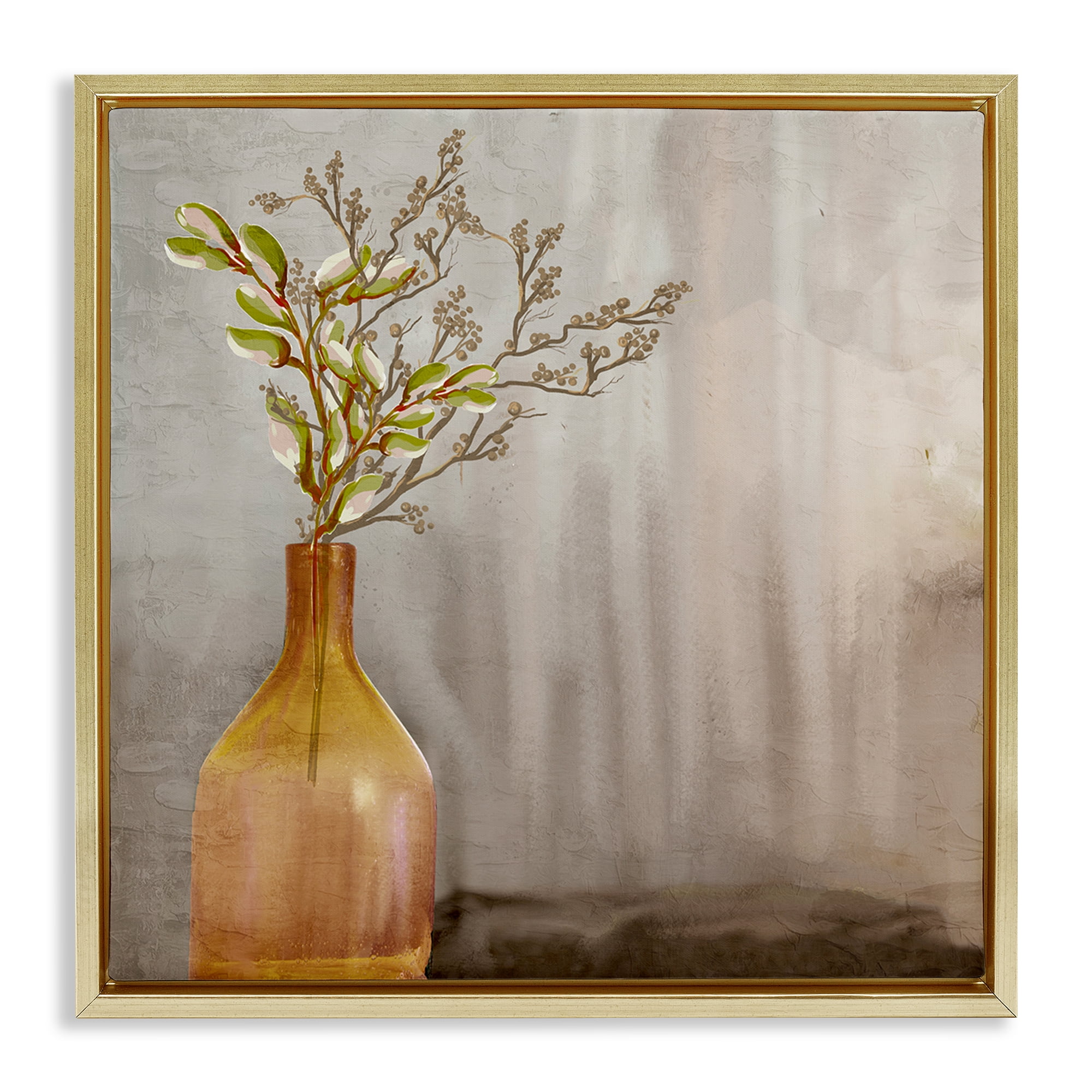 Stupell Industries Traditional Amber Vase Plants & Flowers Painting Gold Floater Framed Canvas Art Print Wall Art, 25 x 25