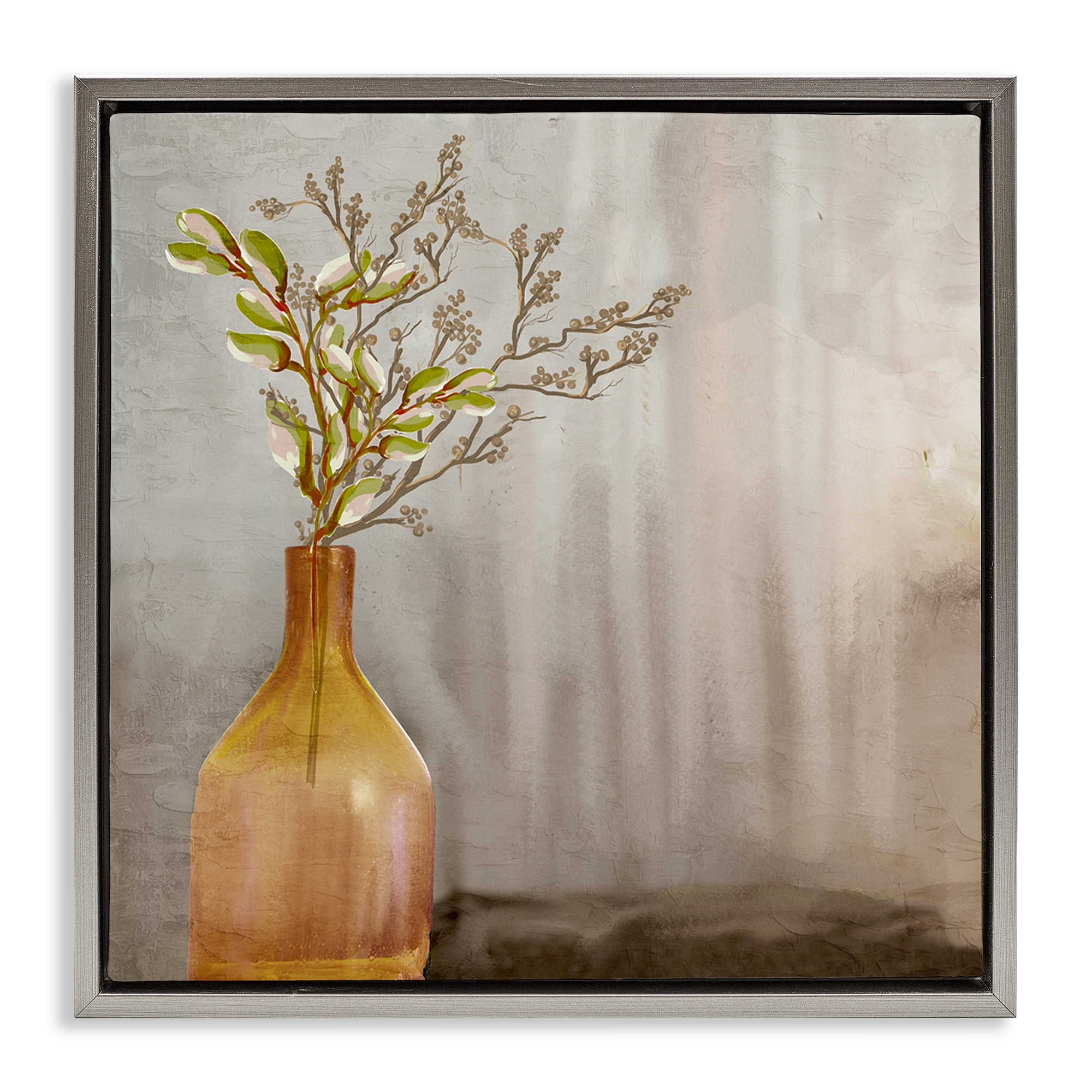 Stupell Industries Traditional Amber Vase Plants & Flowers Painting Gray Floater Framed Canvas Art Print Wall Art, 18 x 18