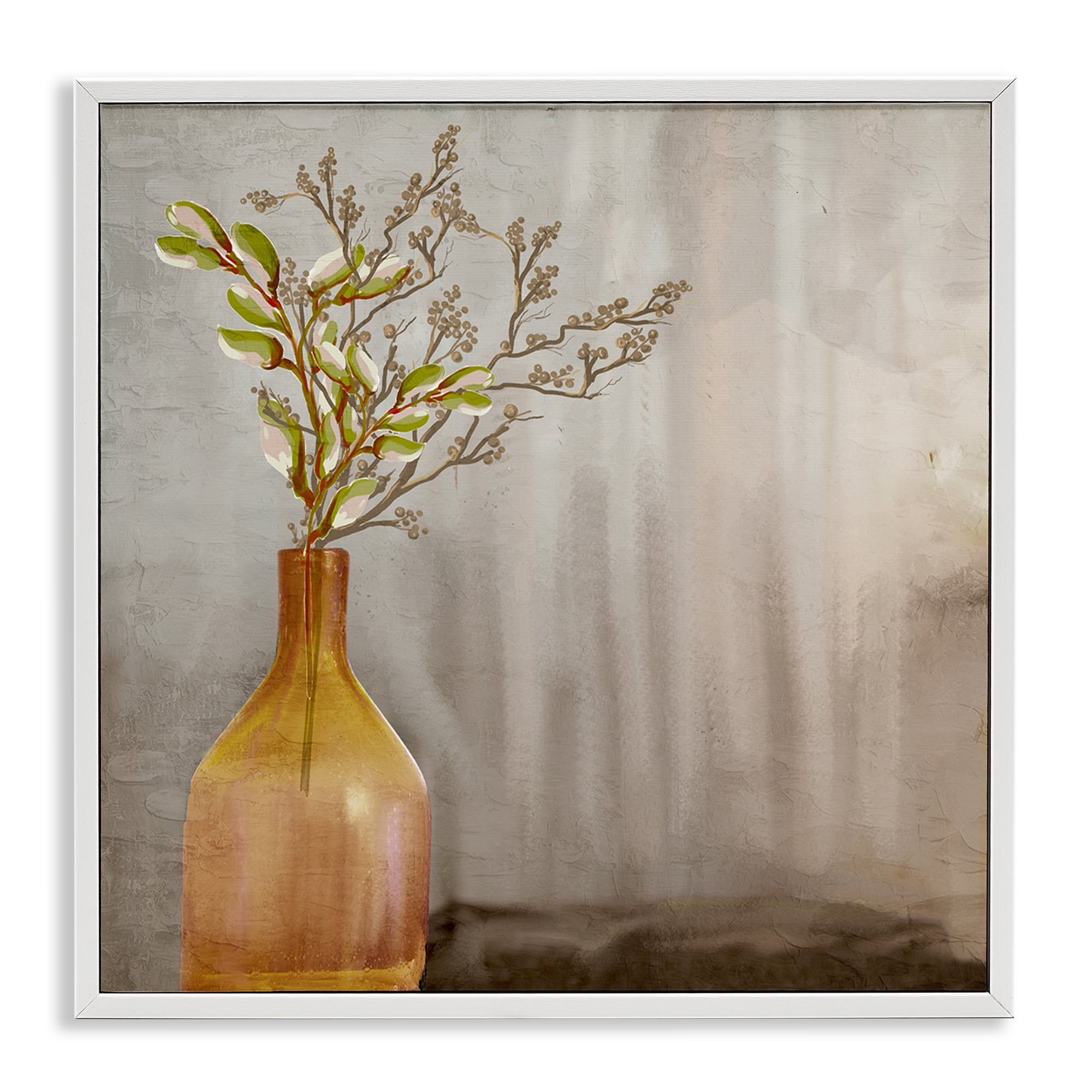 Stupell Industries Traditional Amber Vase Plants & Flowers Painting White Framed Art Print Wall Art, 17 x 17