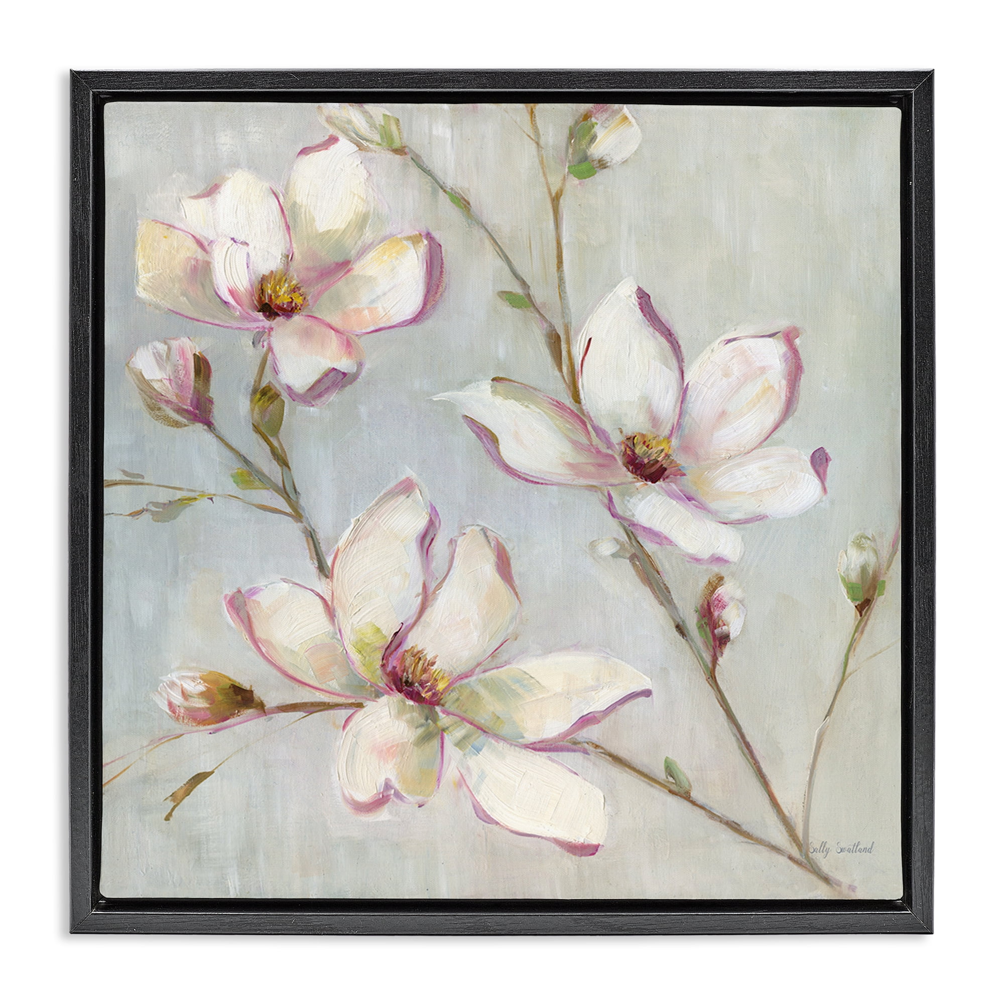 Stupell Industries Traditional Apple Blossoms Botanical & Floral Painting Black Floater Framed Art Print Wall Art, 18 x 18