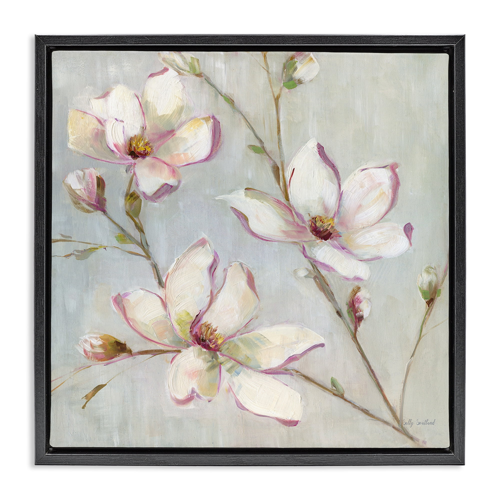 Stupell Industries Traditional Apple Blossoms Botanical & Floral Painting Black Floater Framed Art Print Wall Art, 25 x 25