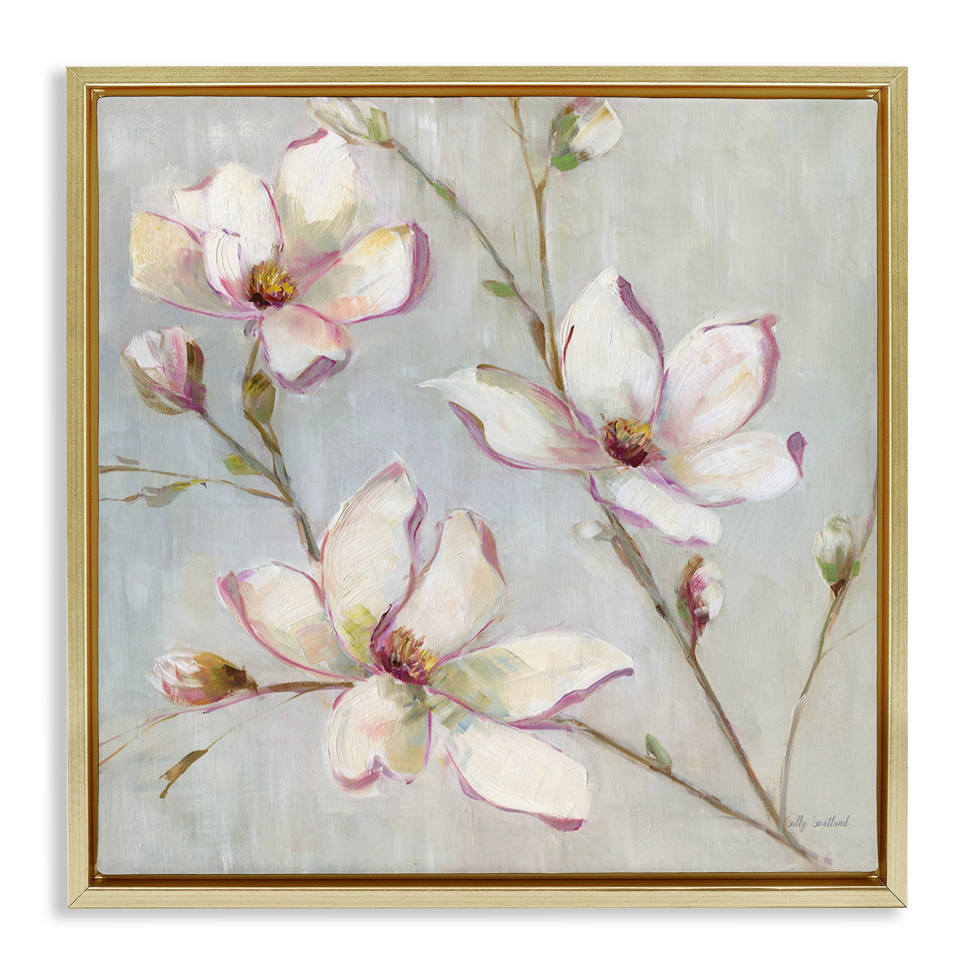 Stupell Industries Traditional Apple Blossoms Botanical & Floral Painting Gold Floater Framed Art Print Wall Art, 18 x 18