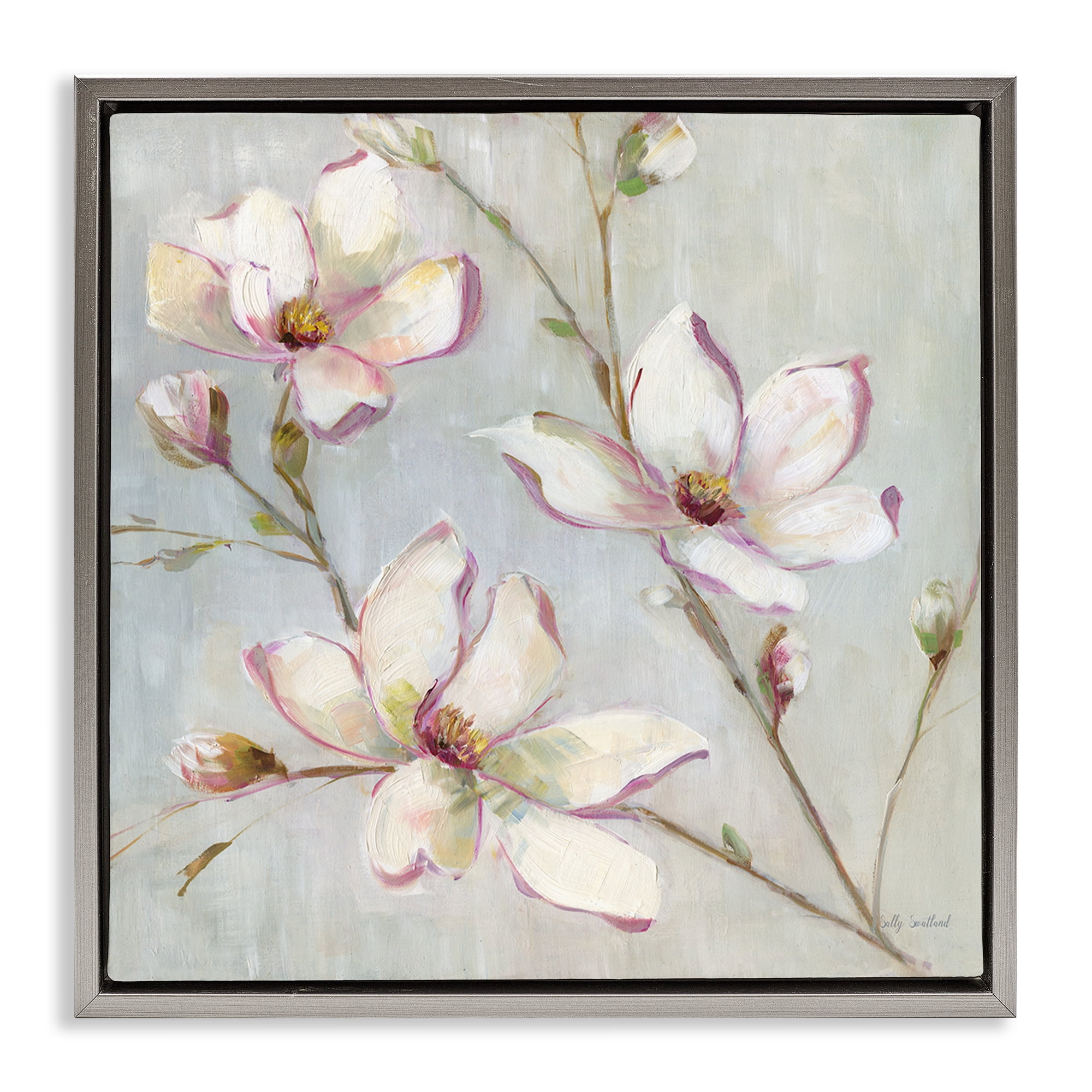 Stupell Industries Traditional Apple Blossoms Botanical & Floral Painting Gray Floater Framed Art Print Wall Art, 18 x 18