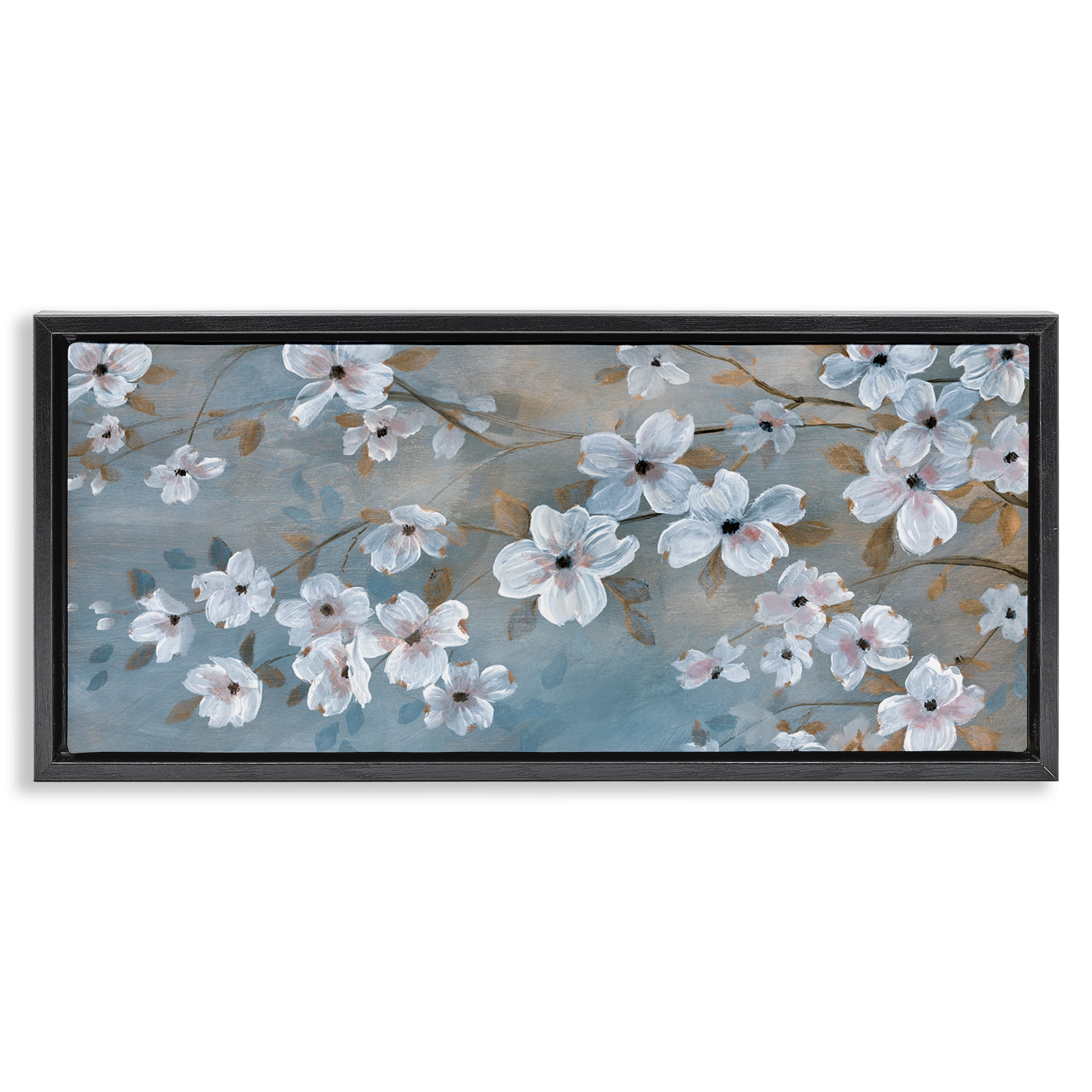 Stupell Industries Traditional Apple Blossoms Plants & Flowers Painting Black Floater Framed Canvas Art Print Wall Art, 25 x 11