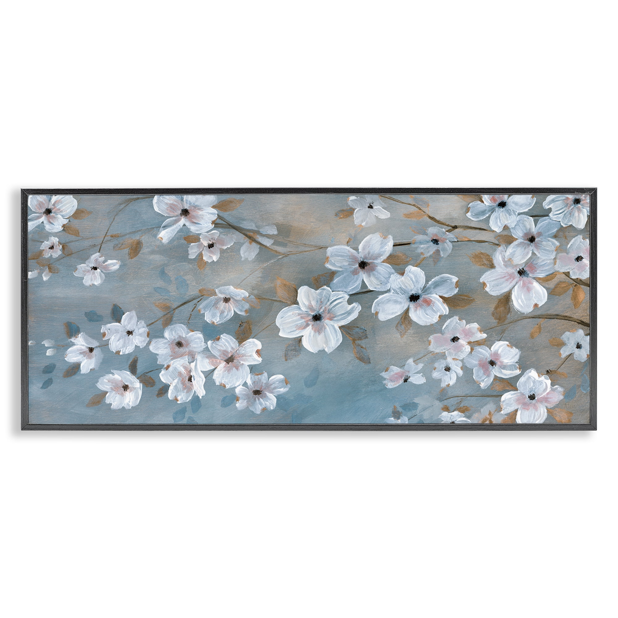 Stupell Industries Traditional Apple Blossoms Plants & Flowers Painting Black Framed Art Print Wall Art, 24 x 10